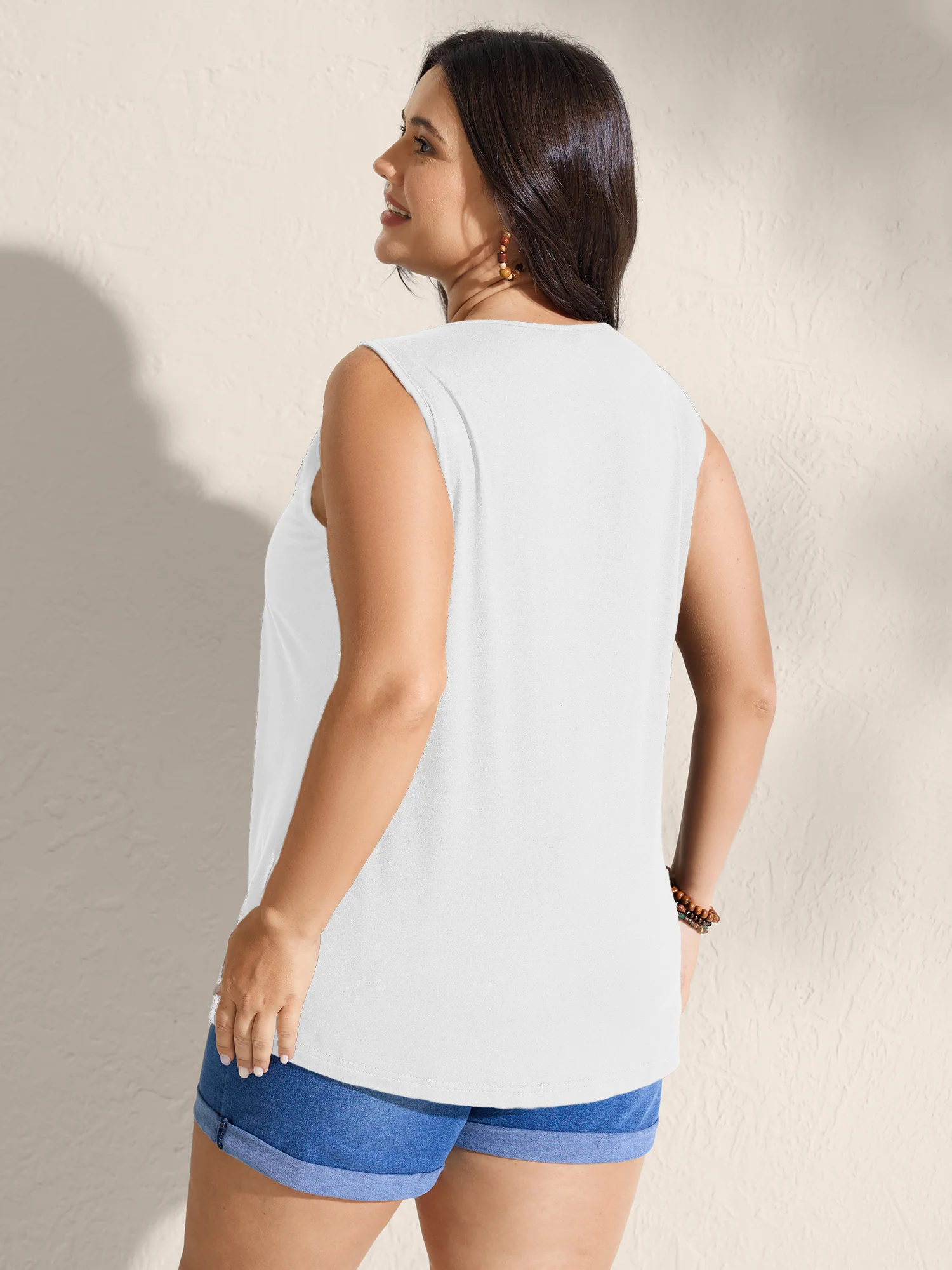 Embroidered Neckline Pleated Front Panel Tank Top - Image 15