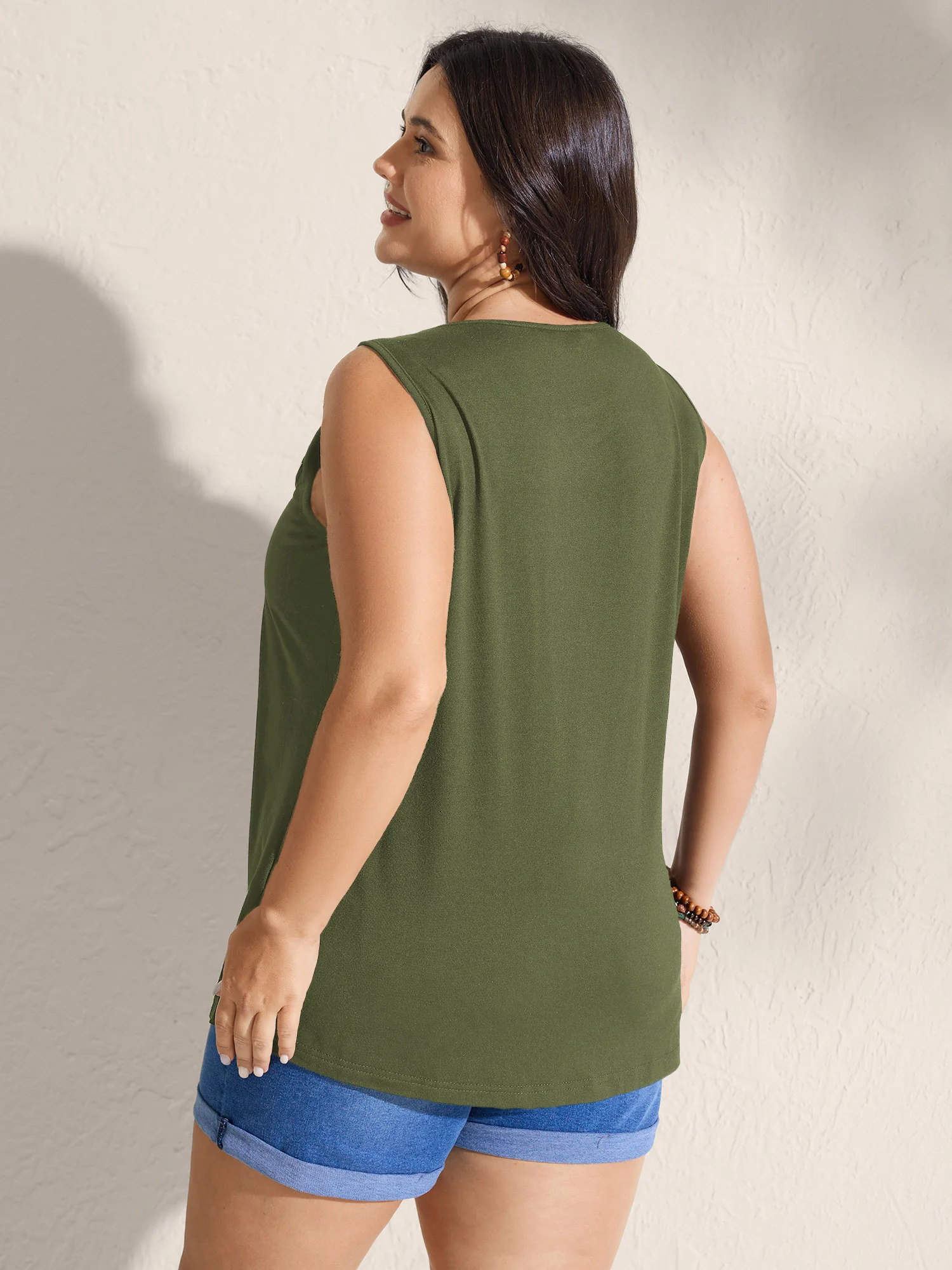 Embroidered Neckline Pleated Front Panel Tank Top - Image 19