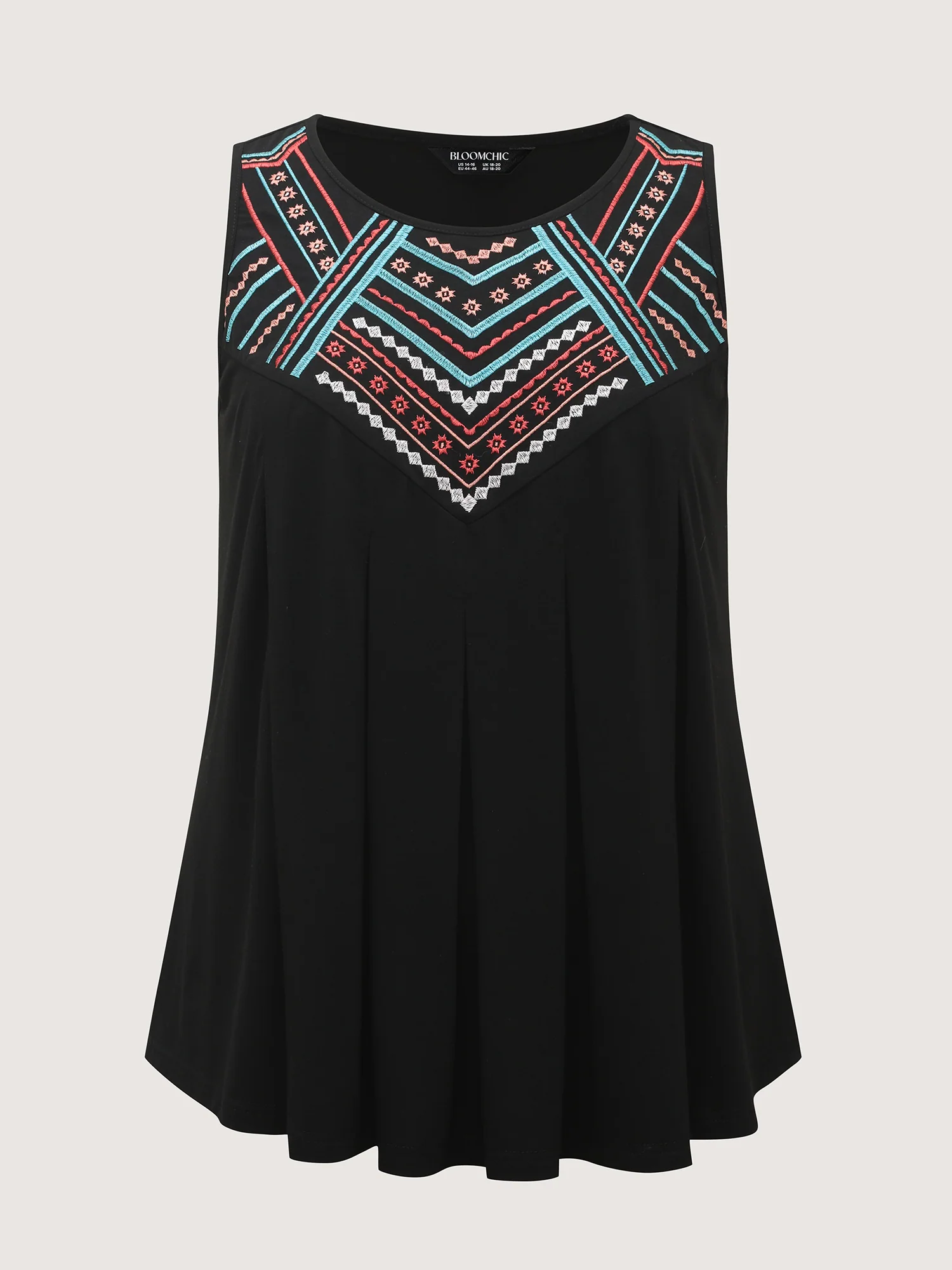 Embroidered Neckline Pleated Front Panel Tank Top - Image 7