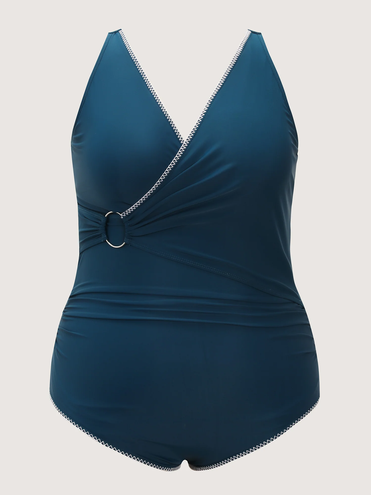 Embroidered Neckline Ruched One-Piece Swimsuit - Image 5