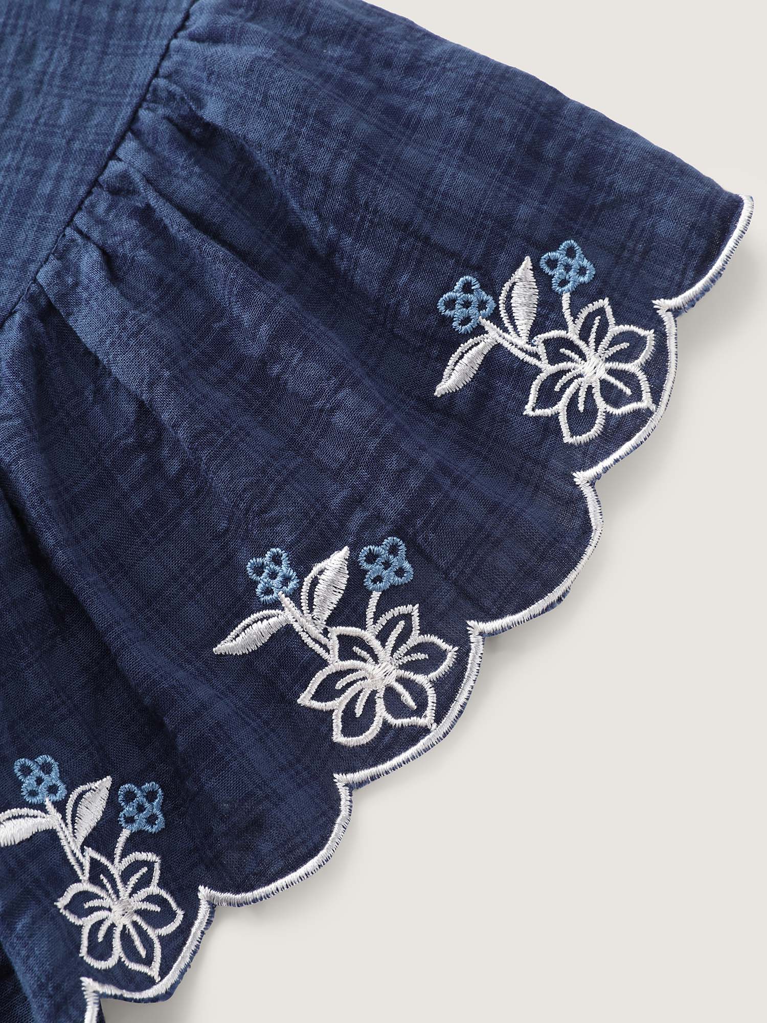 Embroidered Neckline Ruffled Sleeve Blouse - Image 5