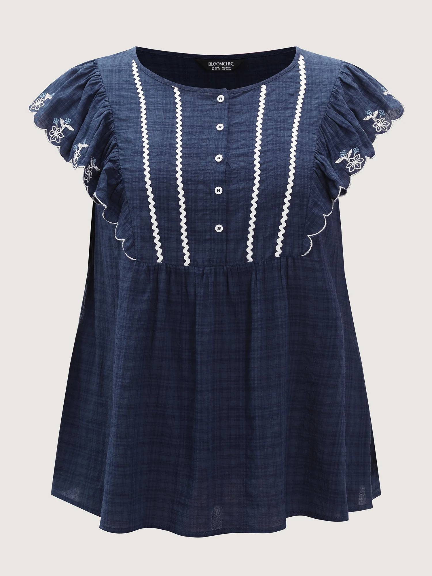 Embroidered Neckline Ruffled Sleeve Blouse - Image 7