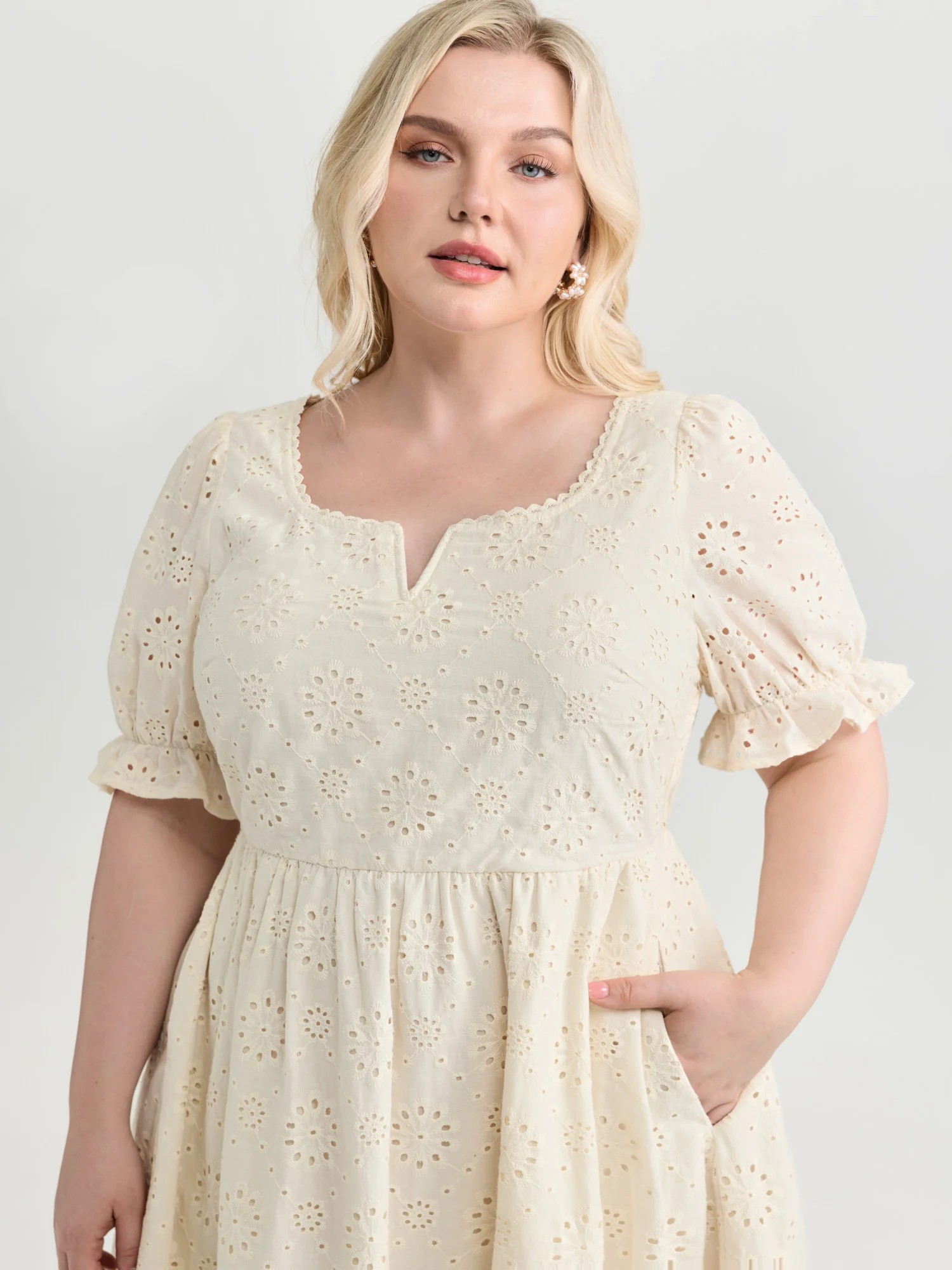 Embroidered Notched Collar Mini Dress - Image 2