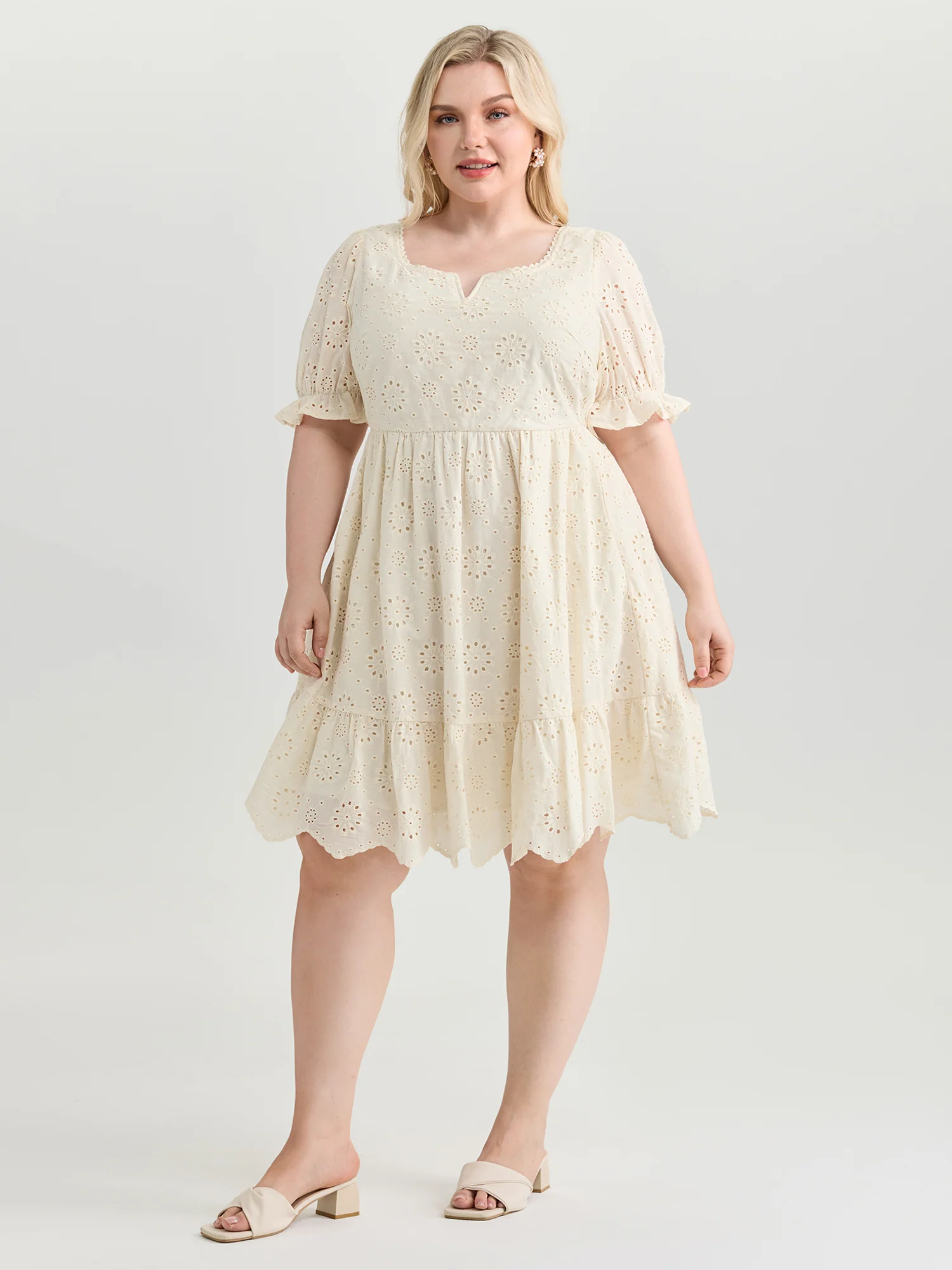 Embroidered Notched Collar Mini Dress - Image 3