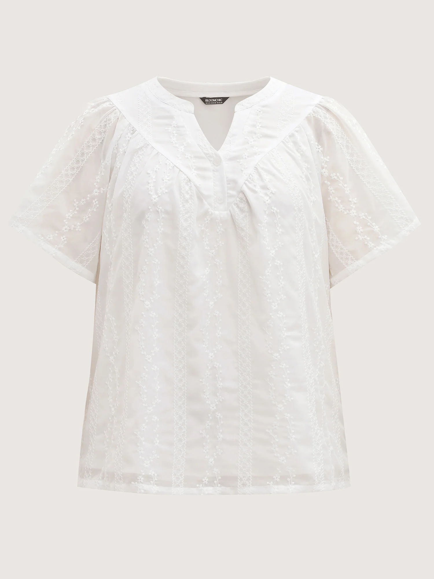 Embroidered Notched Collar Sheer Blouse - Image 7