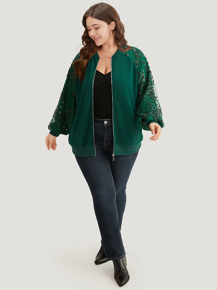 Embroidered Patchwork Mesh Zipper Jacket - Image 5