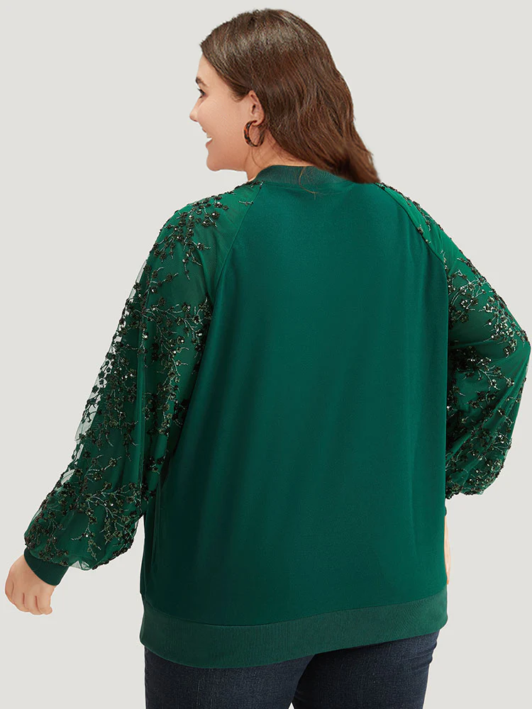 Embroidered Patchwork Mesh Zipper Jacket - Image 6