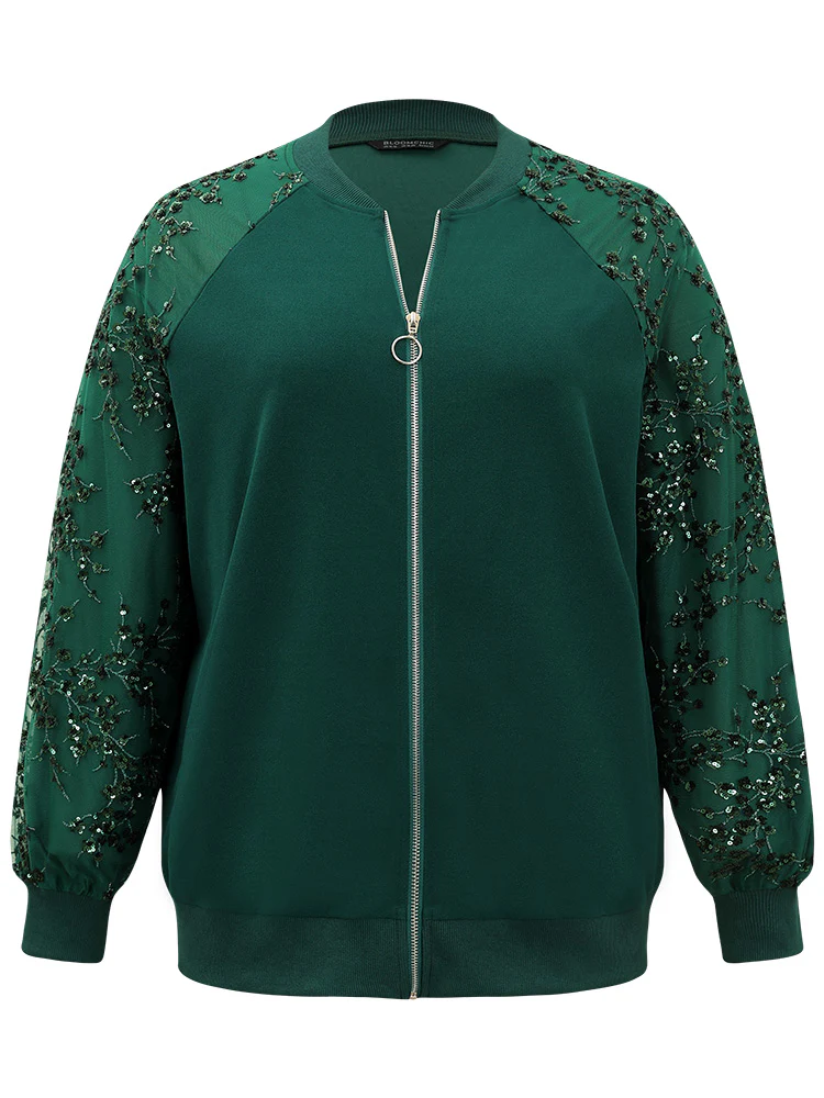 Embroidered Patchwork Mesh Zipper Jacket - Image 9