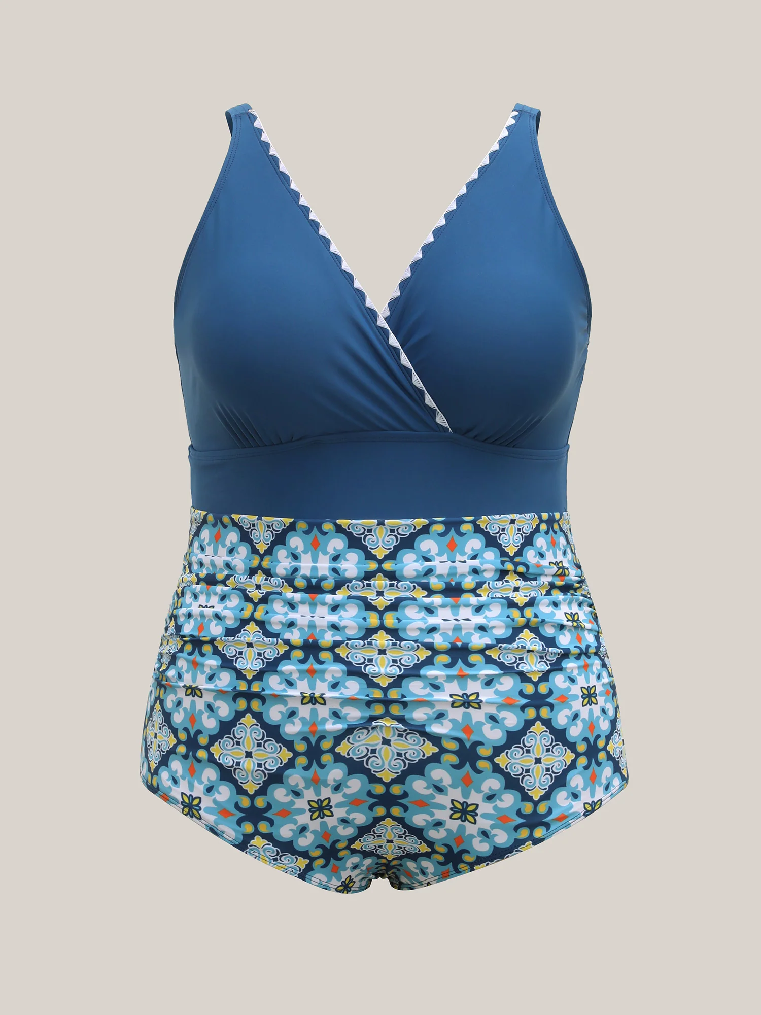Embroidered Pleated Printed One-Piece Swimsuit - Image 5