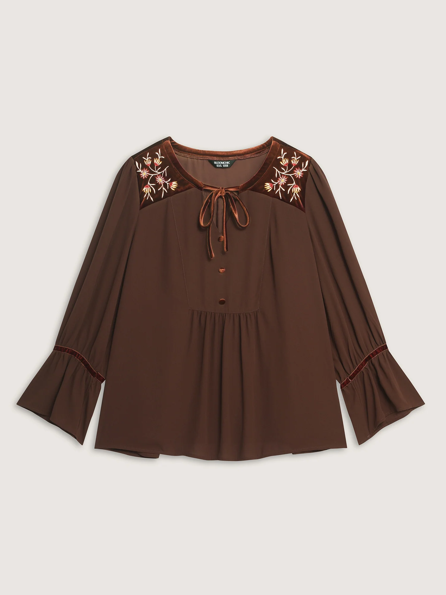 Embroidered Pleated Ruffled Sleeve Blouse - Image 7