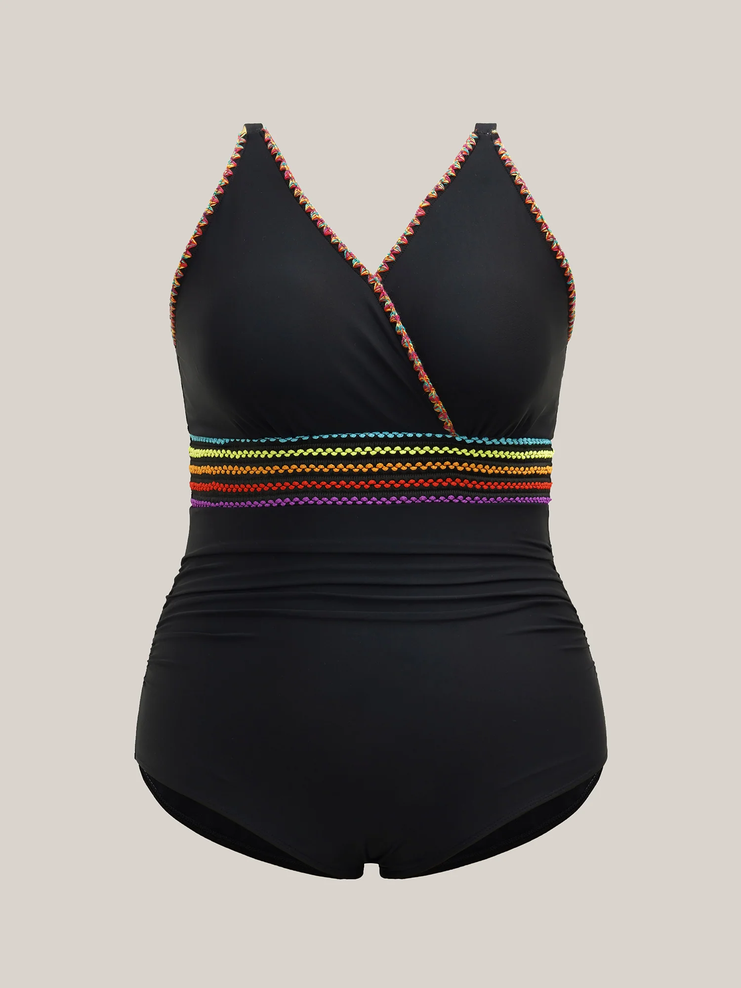 Embroidered Pleated Webbed One-Piece Swimsuit - Image 6