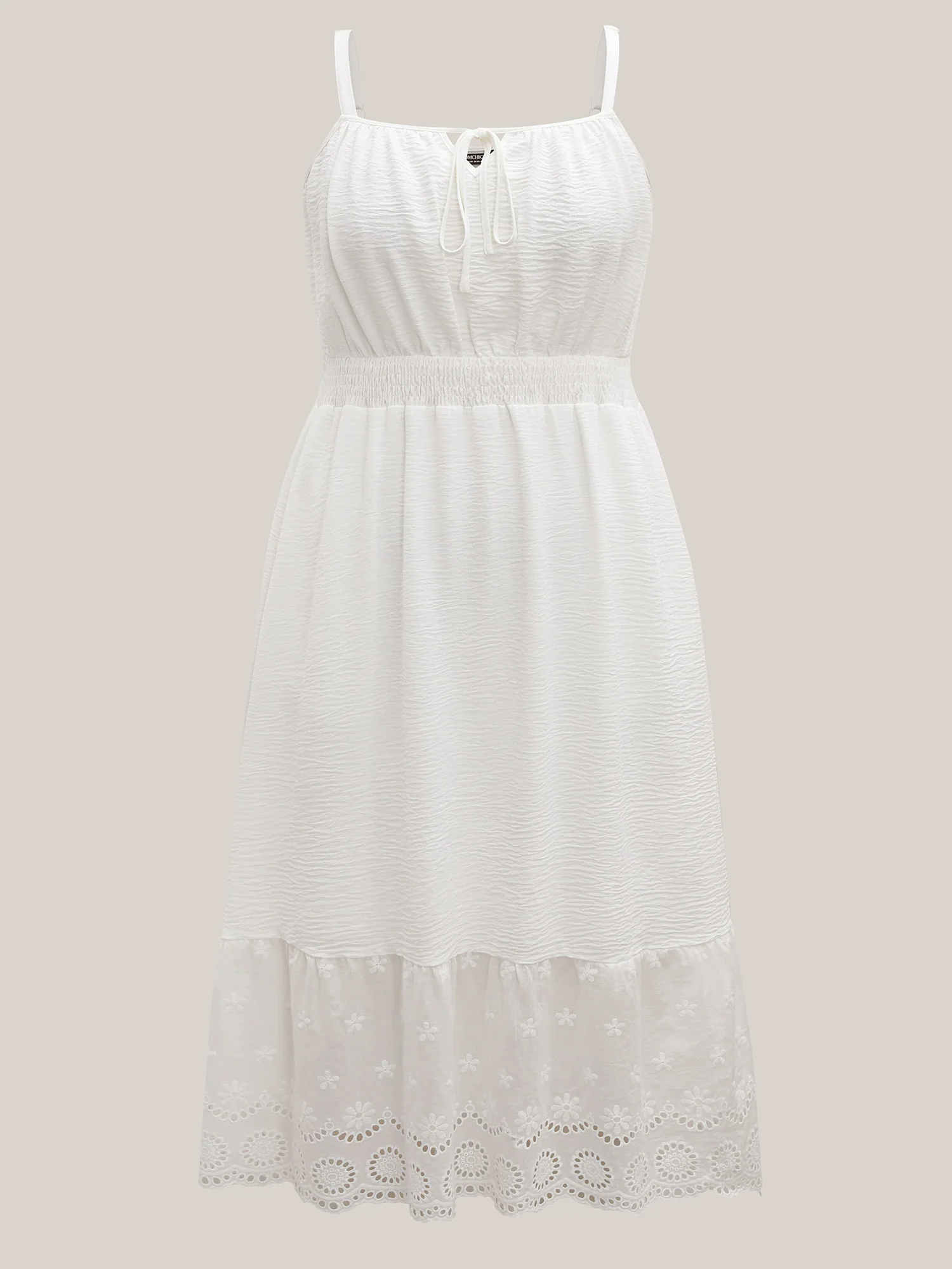 Embroidered Shirred Waist Adjustable Midi Dress - Image 5