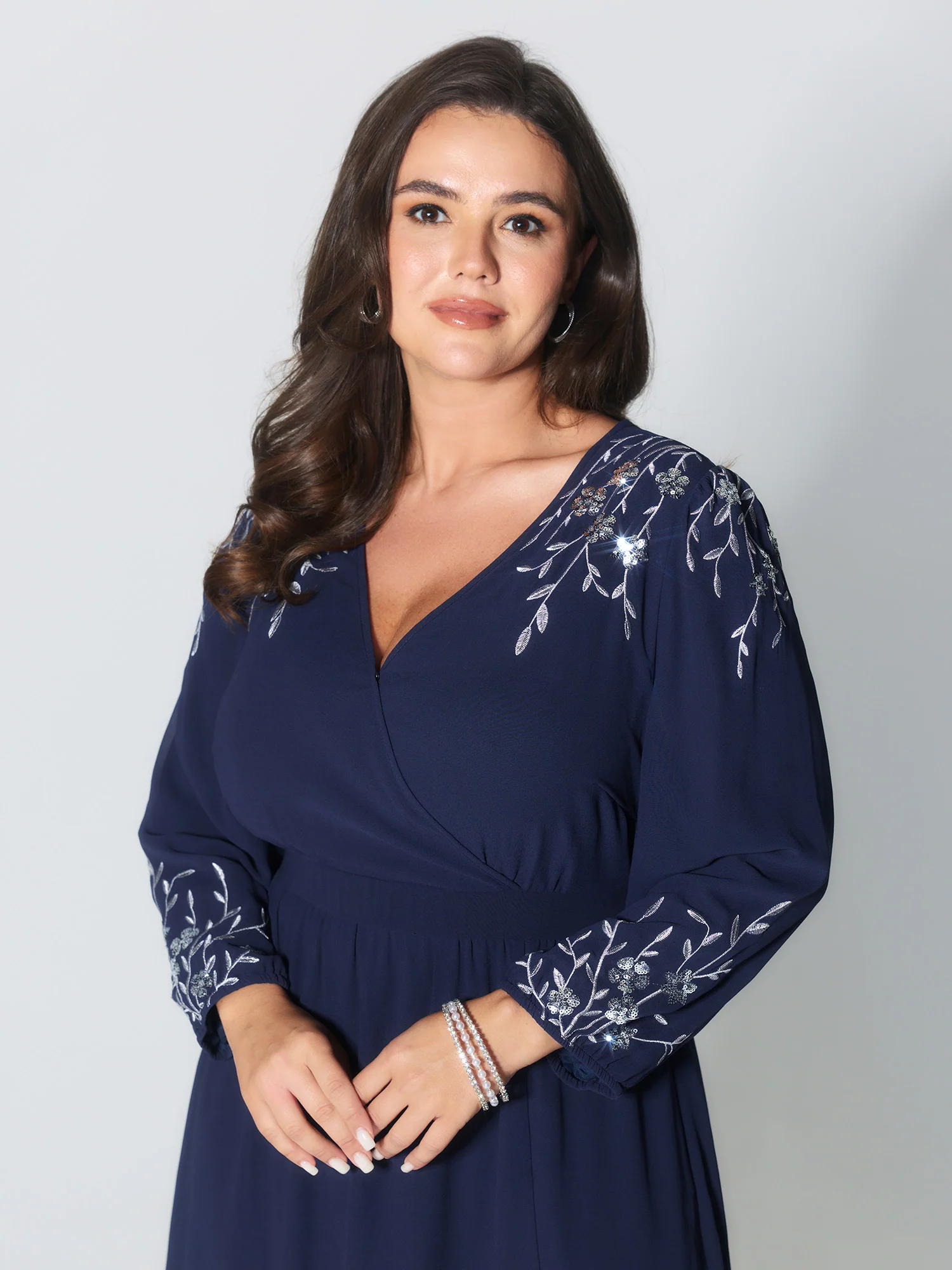 Embroidered Side Slit V-Neck Maxi Dress - Image 3