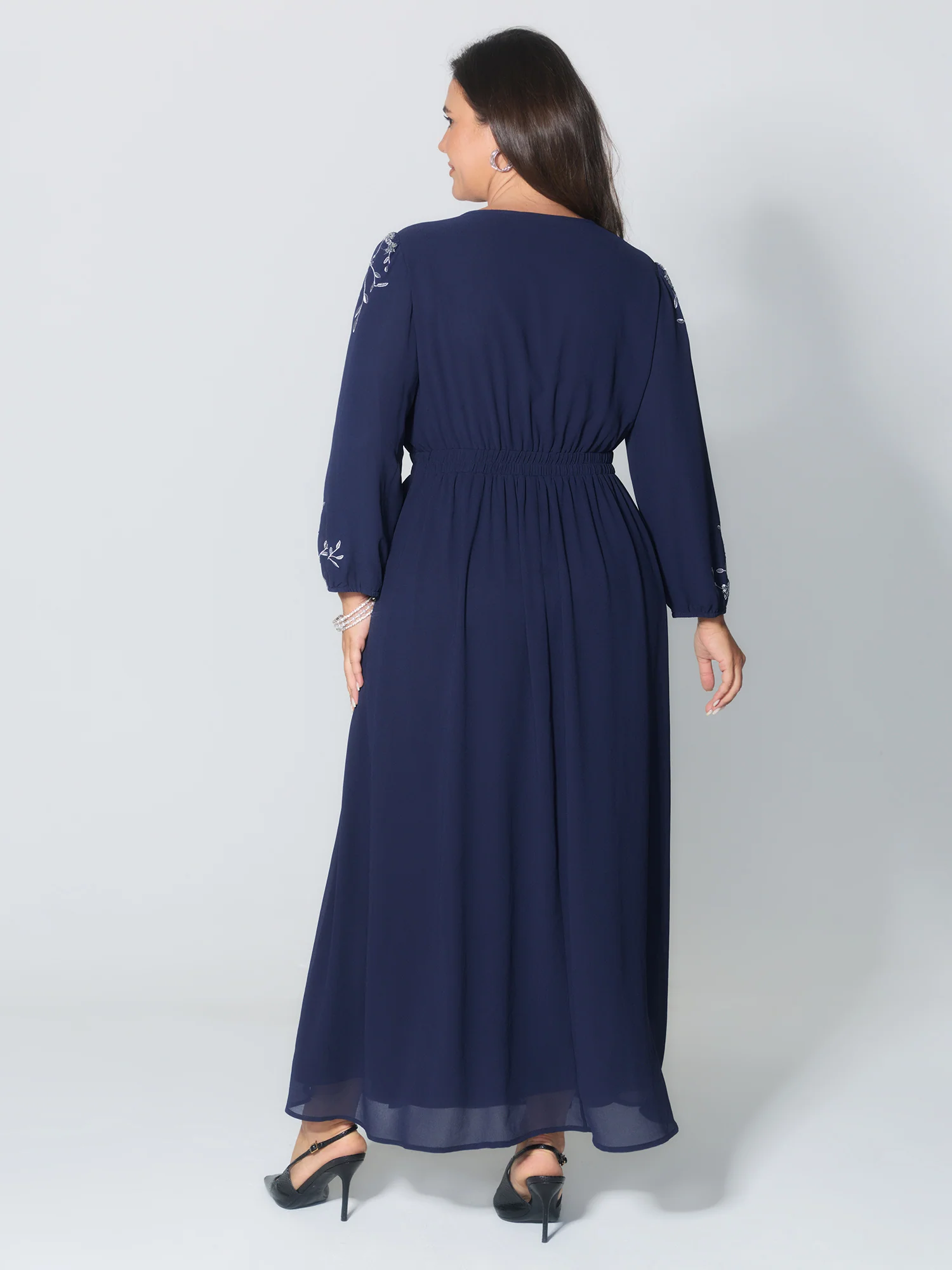 Embroidered Side Slit V-Neck Maxi Dress - Image 4