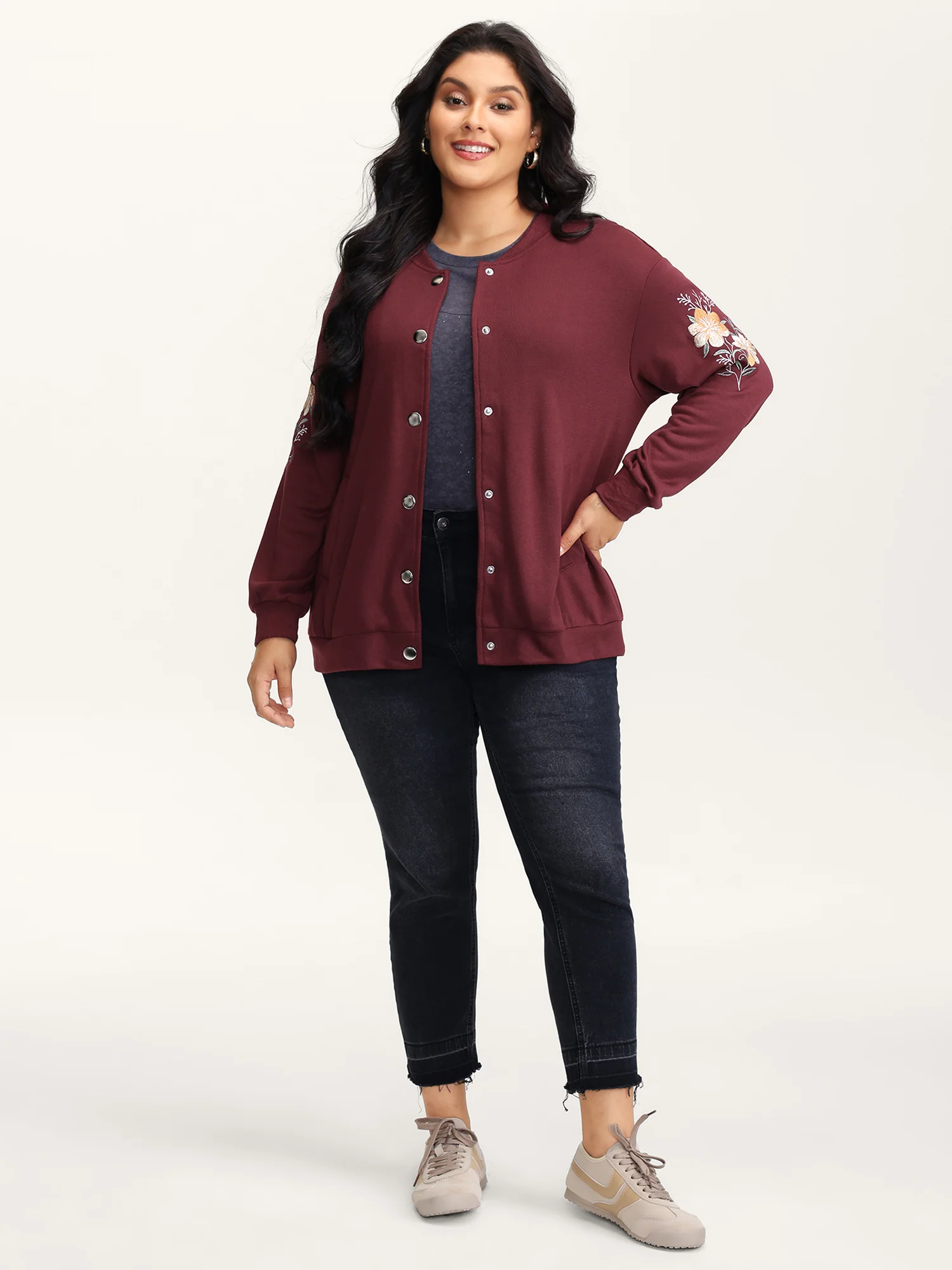 Embroidered Sleeve Button-Down Jacket - Image 3