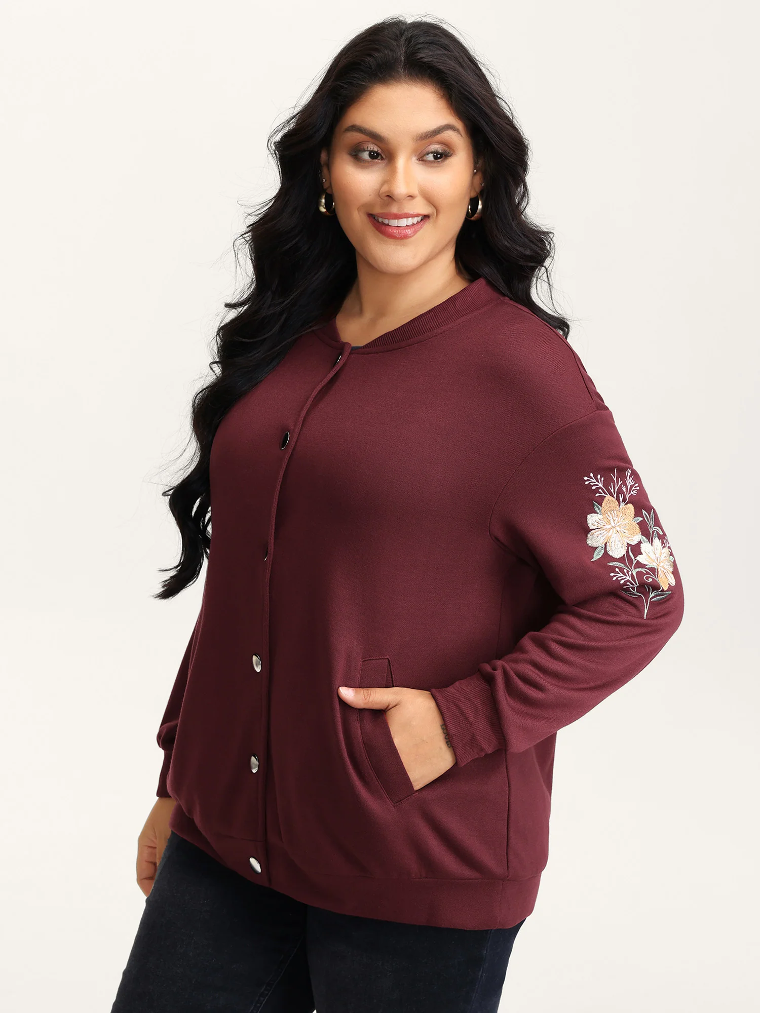 Embroidered Sleeve Button-Down Jacket - Image 4