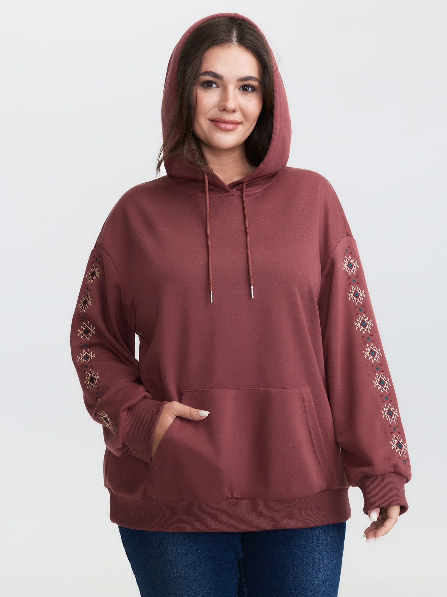 Embroidered Sleeve Pockets Hoodie - Image 2