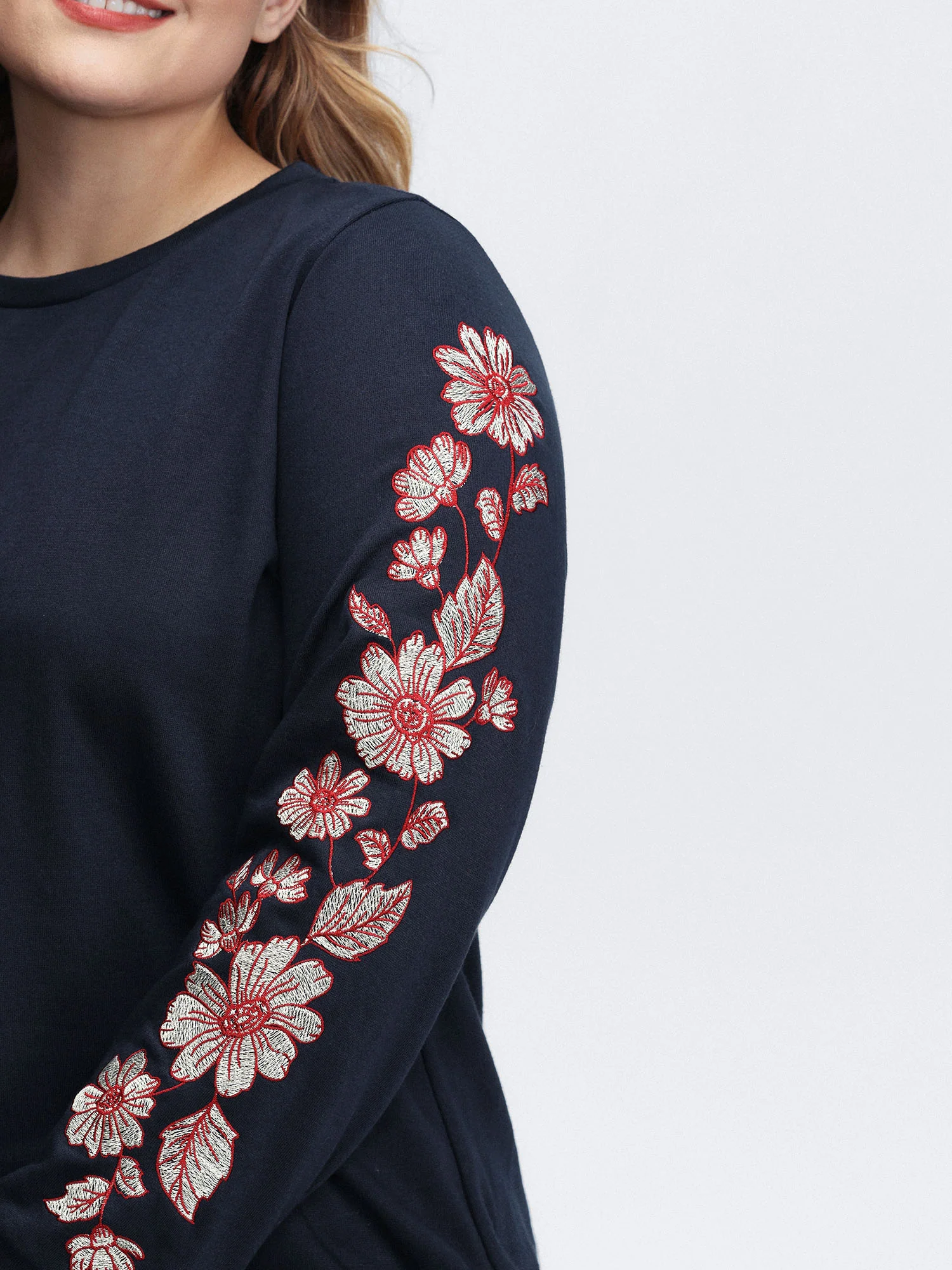 Embroidered Sleeve Relaxed-Fit Sweatshirt - Image 2