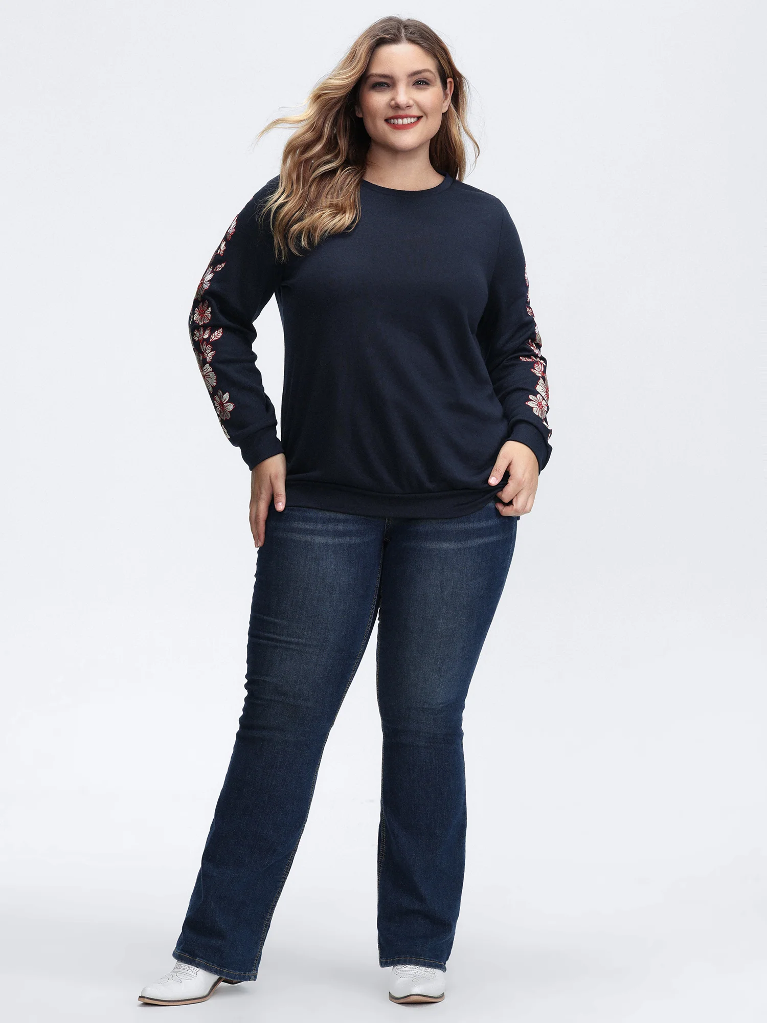 Embroidered Sleeve Relaxed-Fit Sweatshirt - Image 3