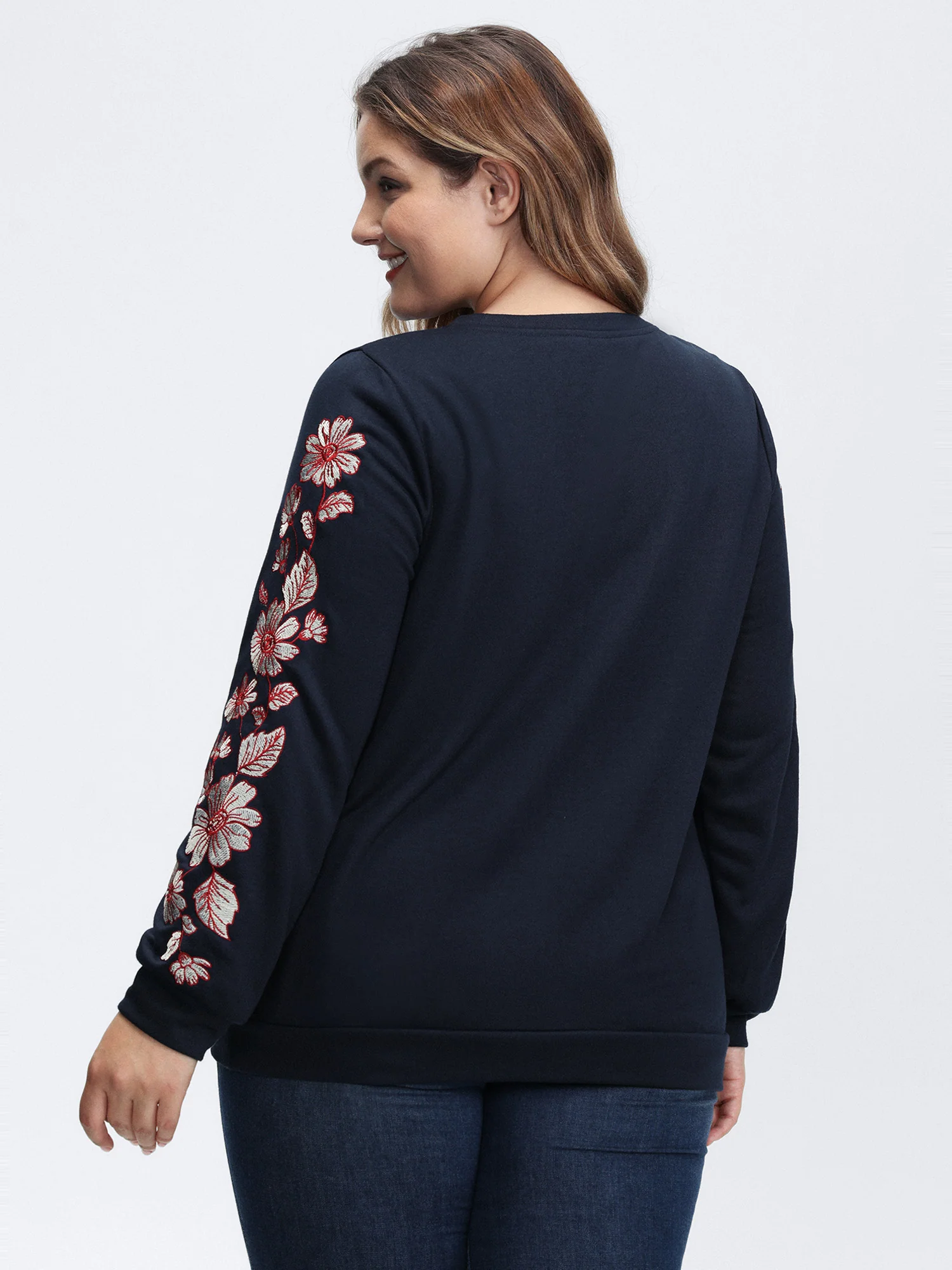 Embroidered Sleeve Relaxed-Fit Sweatshirt - Image 4