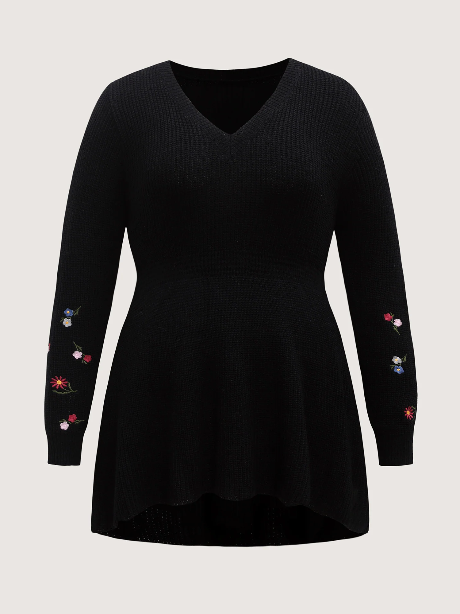Embroidered Sleeve Stretchy Cinched-Waist Pullover - Image 5