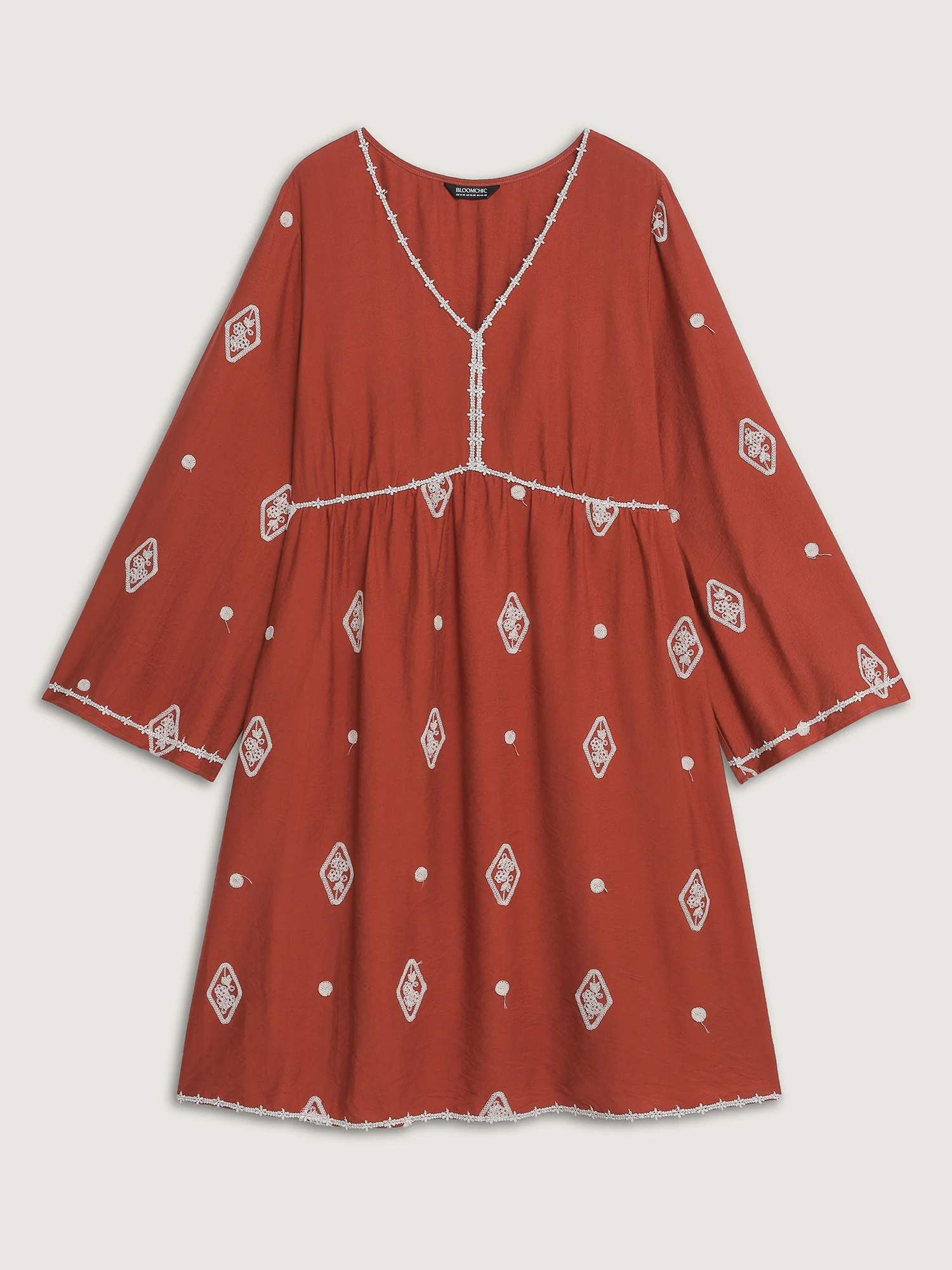 Embroidered Stretchy Waist Contrast Mini Dress - Image 7