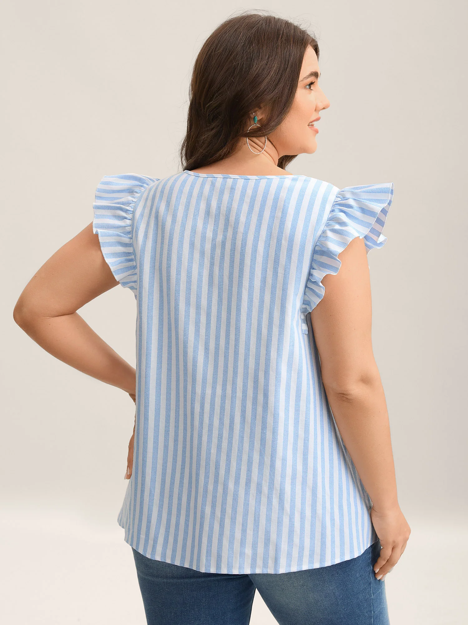 Embroidered Stripe Neck Tie Blouse - Image 4