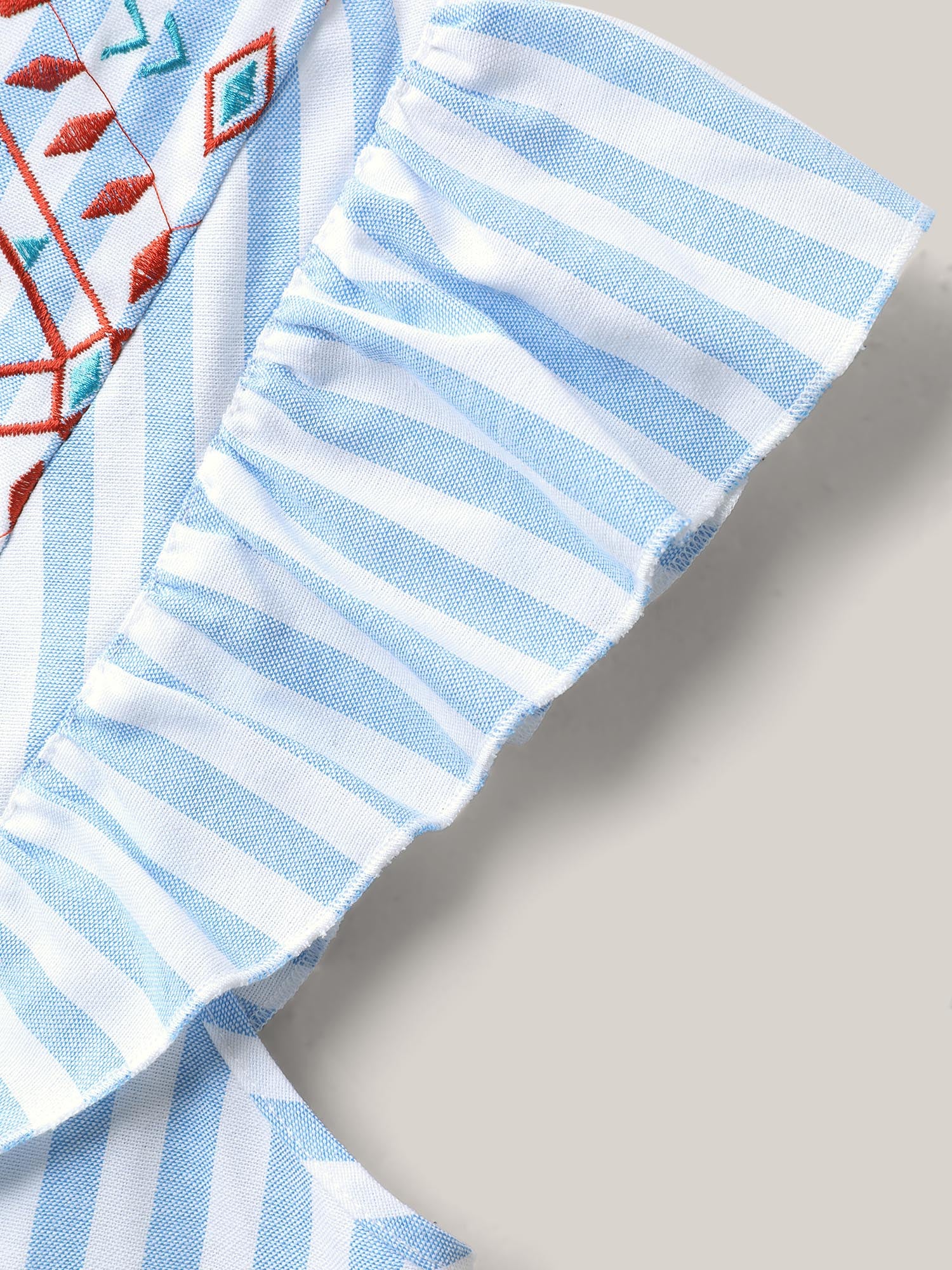 Embroidered Stripe Neck Tie Blouse - Image 5