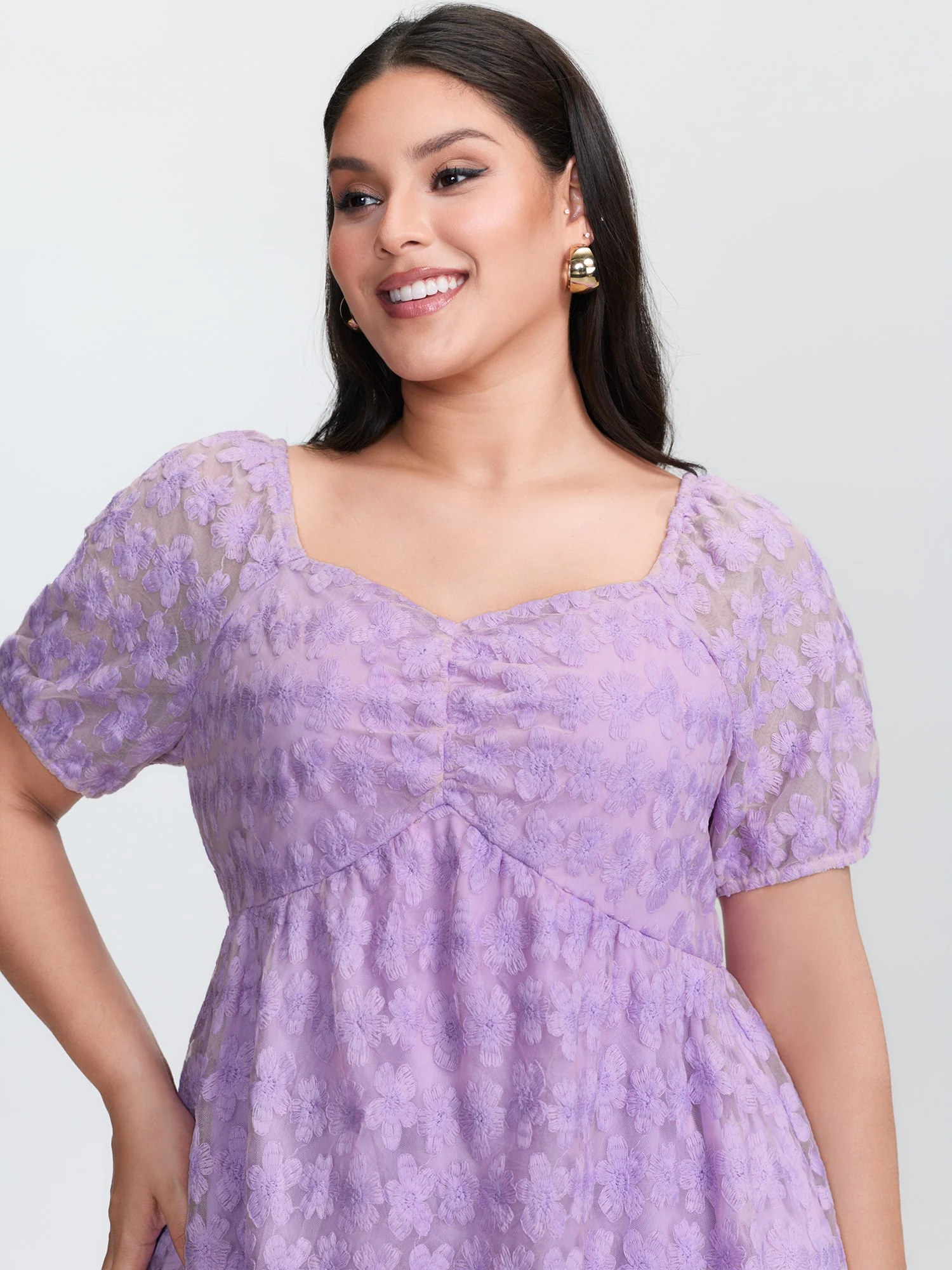 Cotton Embroidered Sweetheart Neckline Flared Blouse - Image 2