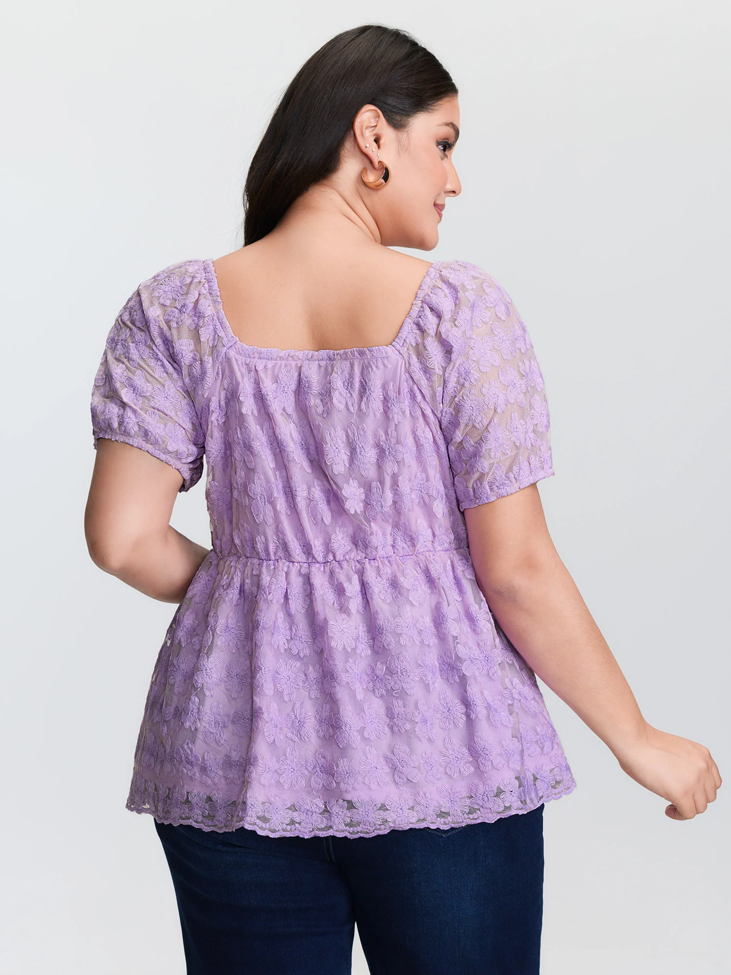 Cotton Embroidered Sweetheart Neckline Flared Blouse - Image 4