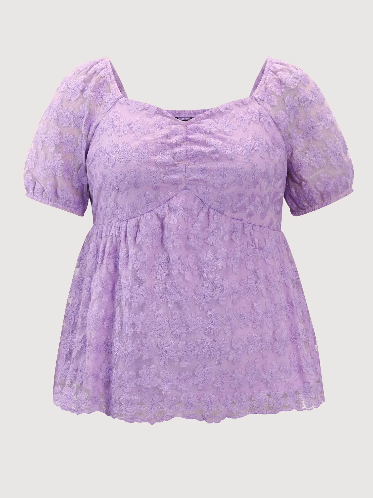 Cotton Embroidered Sweetheart Neckline Flared Blouse - Image 7