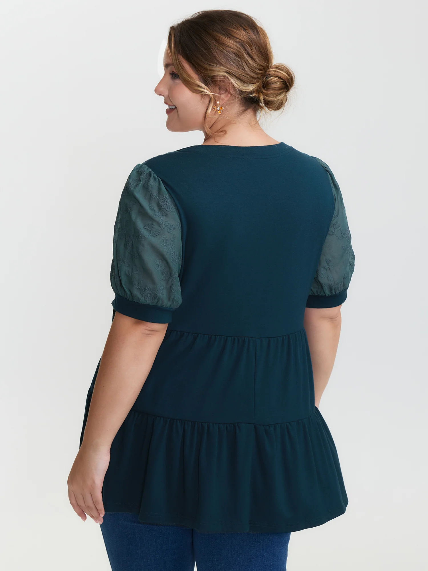 Embroidered Tiered Floral Lace T-Shirt - Image 4