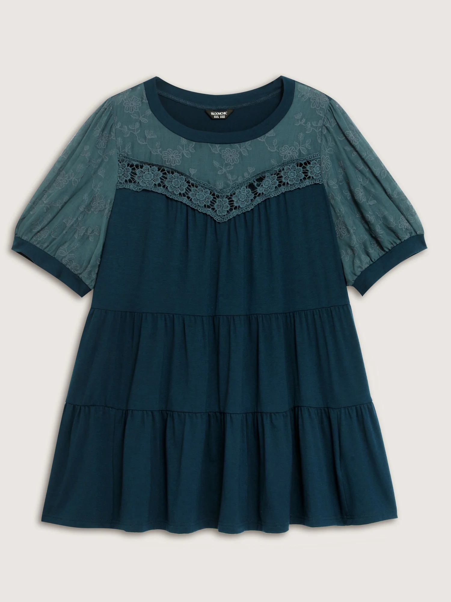 Embroidered Tiered Floral Lace T-Shirt - Image 7