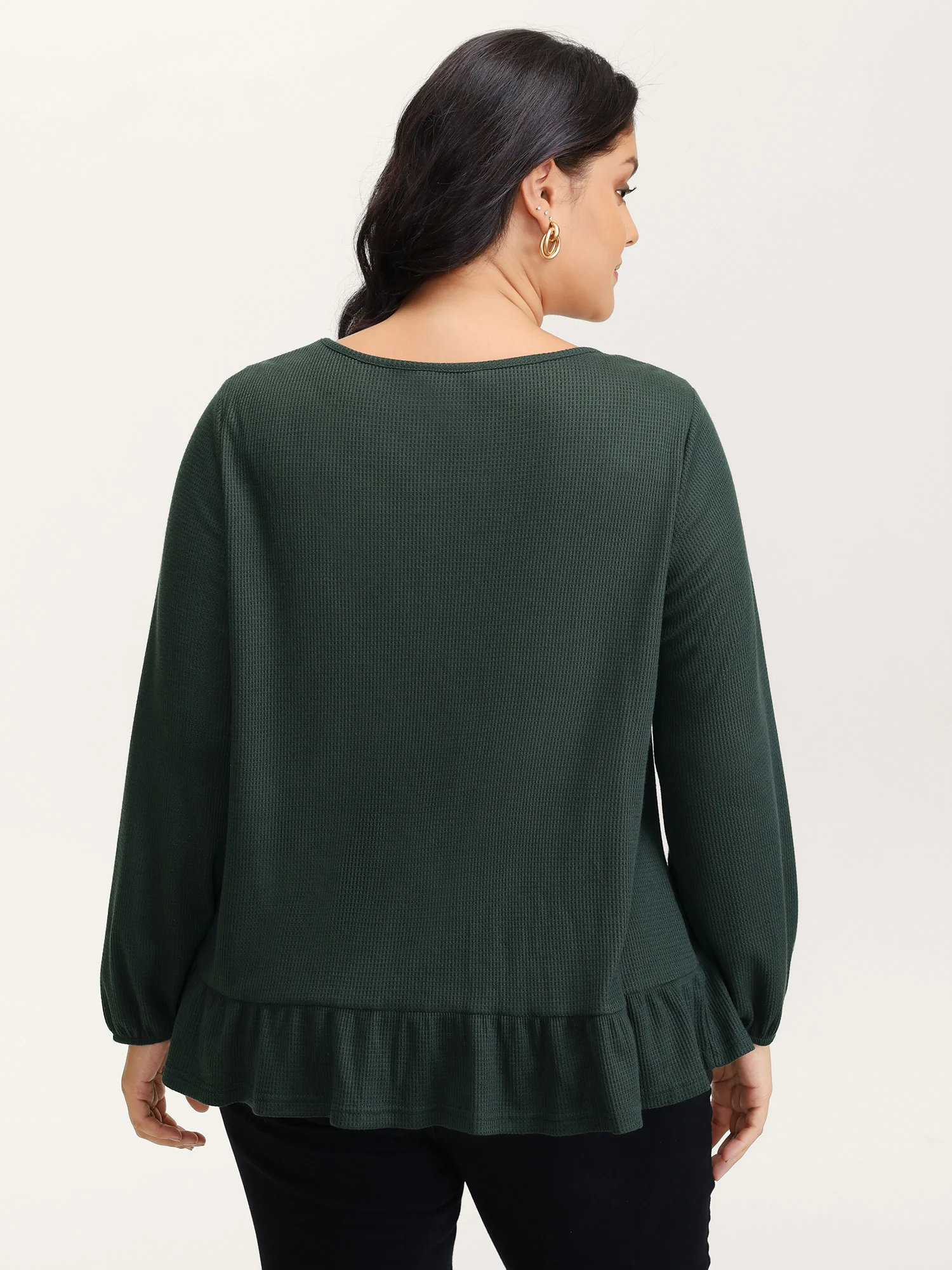 Embroidered Waffle Ruffled Hem Knit Top - Image 4