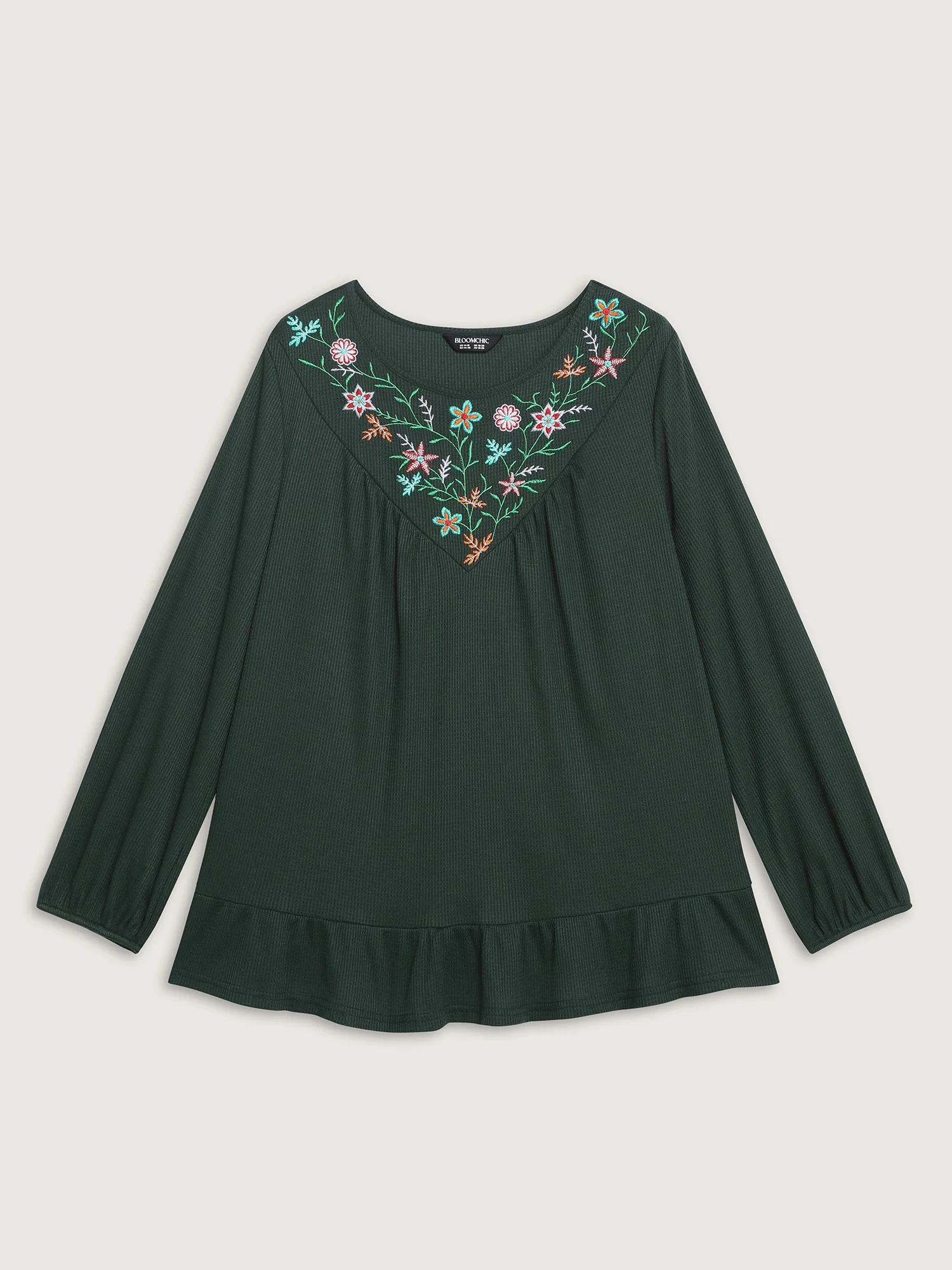Embroidered Waffle Ruffled Hem Knit Top - Image 7