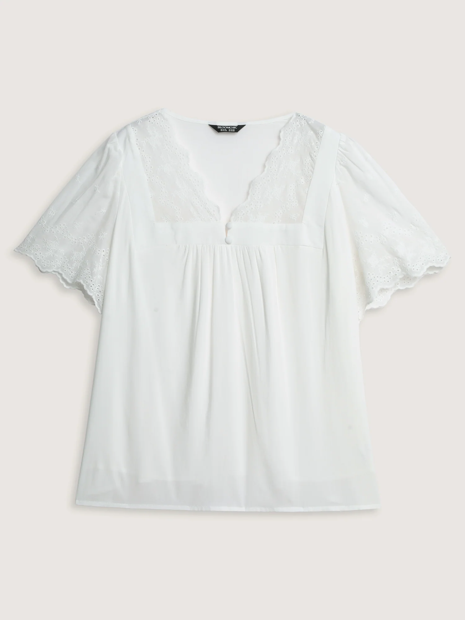 Embroidery Scalloped Sleeve Plain Blouse - Image 7