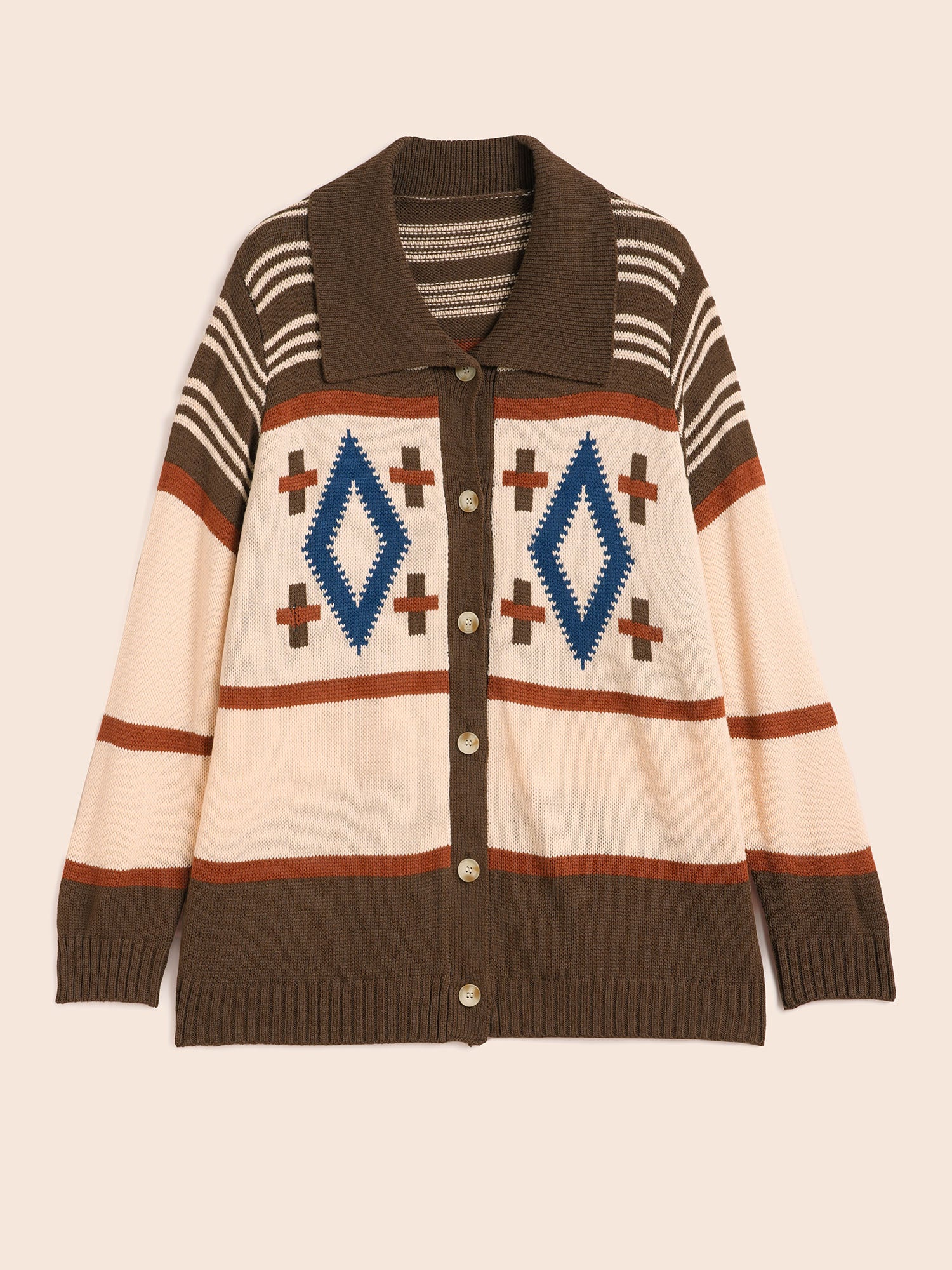 Geometric Pattern Collared Front Button Cardigan - Image 7