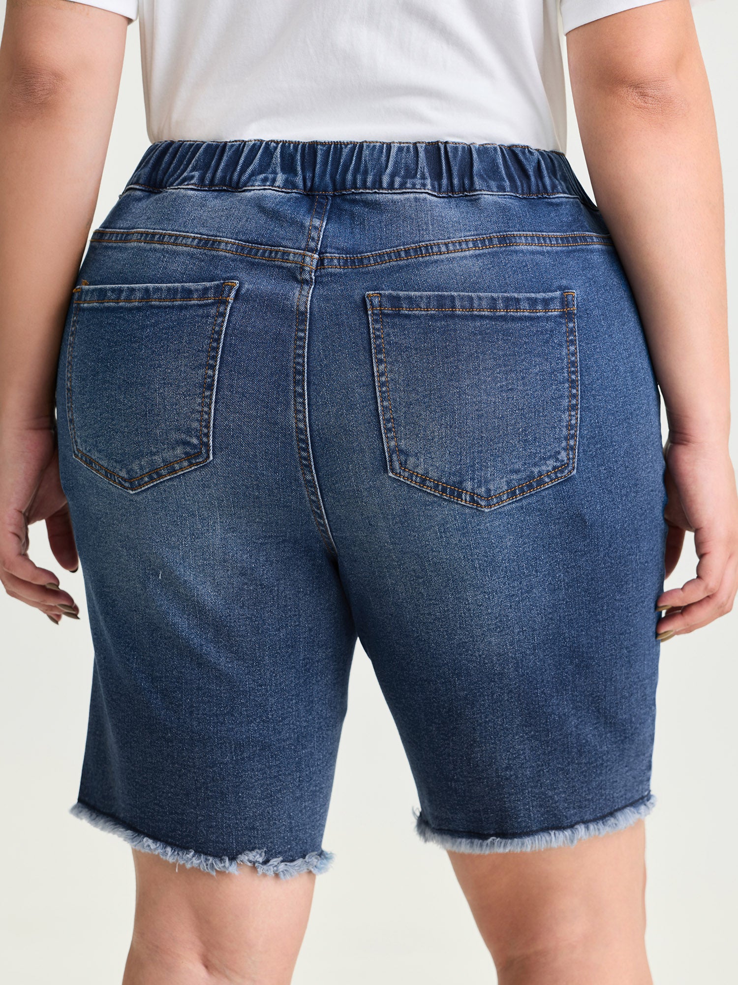 Everyday Elastic Waist Ripped Denim Shorts - Image 6