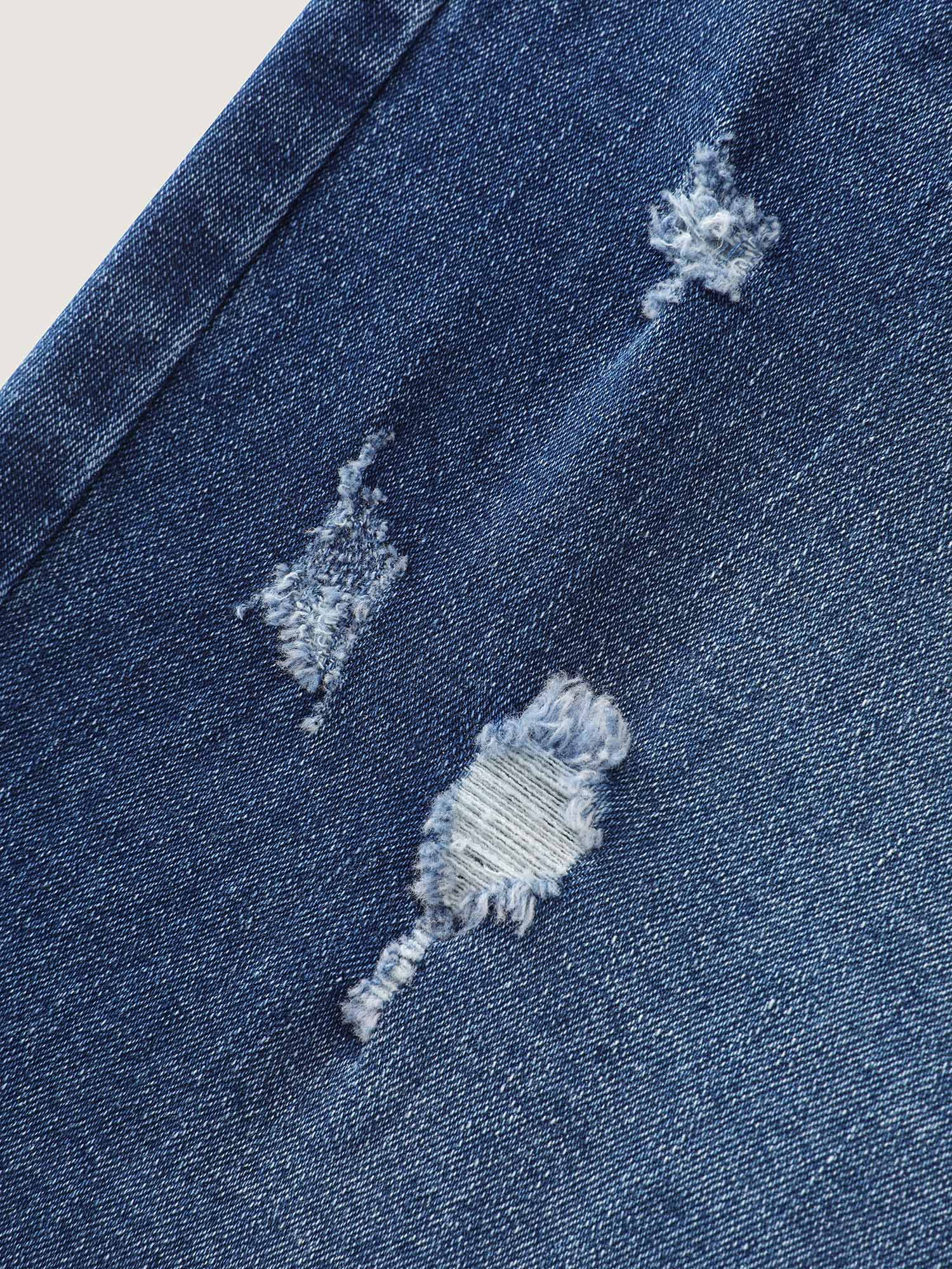 Everyday Elastic Waist Ripped Denim Shorts - Image 7