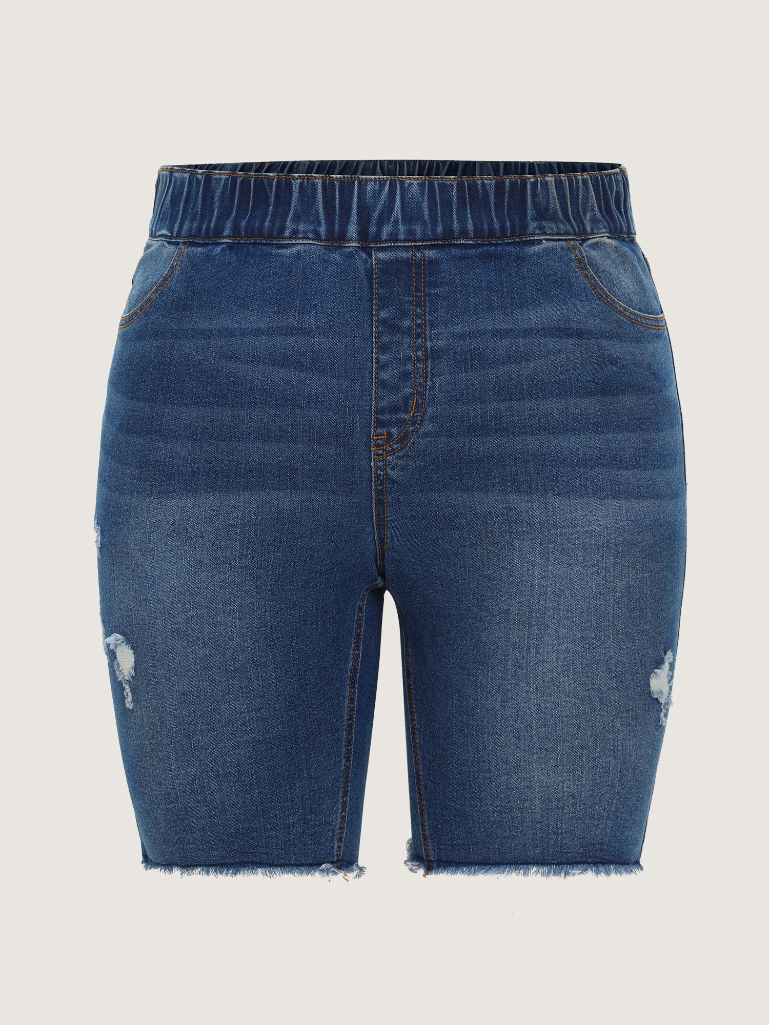 Everyday Elastic Waist Ripped Denim Shorts - Image 9