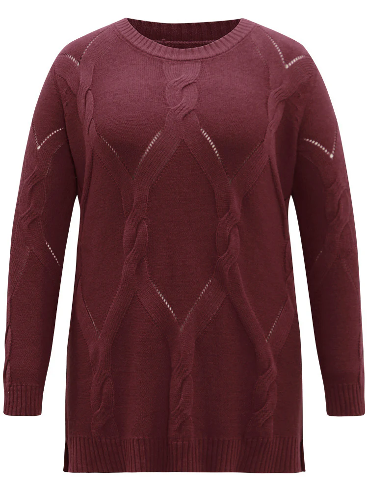 Eyelet Cable Knit Elastic Hem Pullover - Image 6