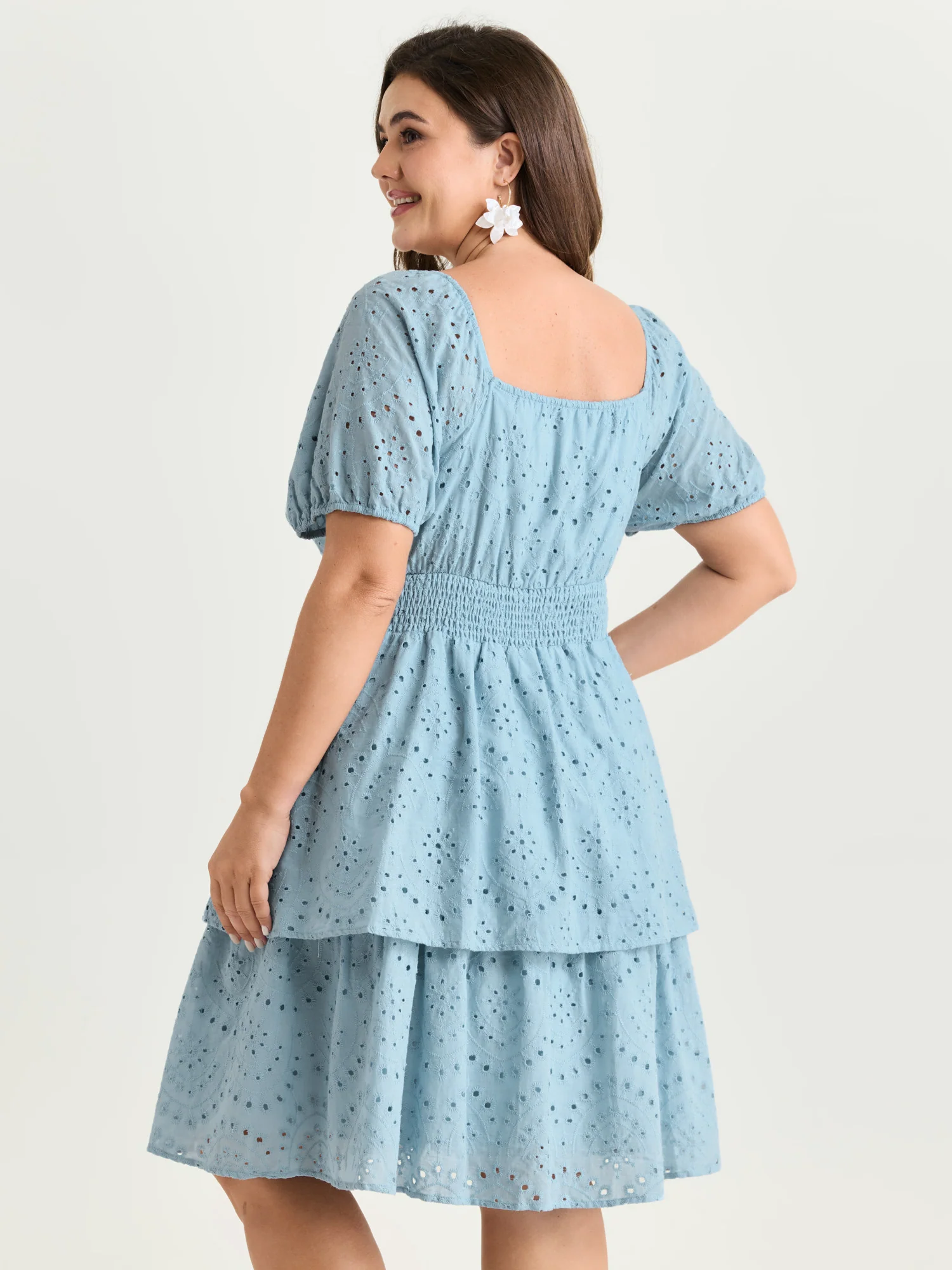 Eyelet Embroidered Cinched Waist Mini Dress - Image 4