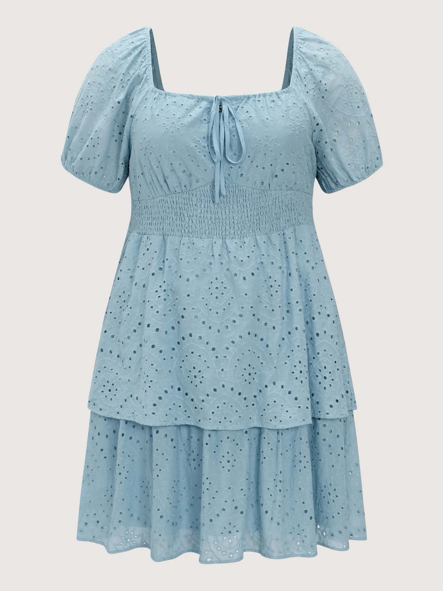 Eyelet Embroidered Cinched Waist Mini Dress - Image 7