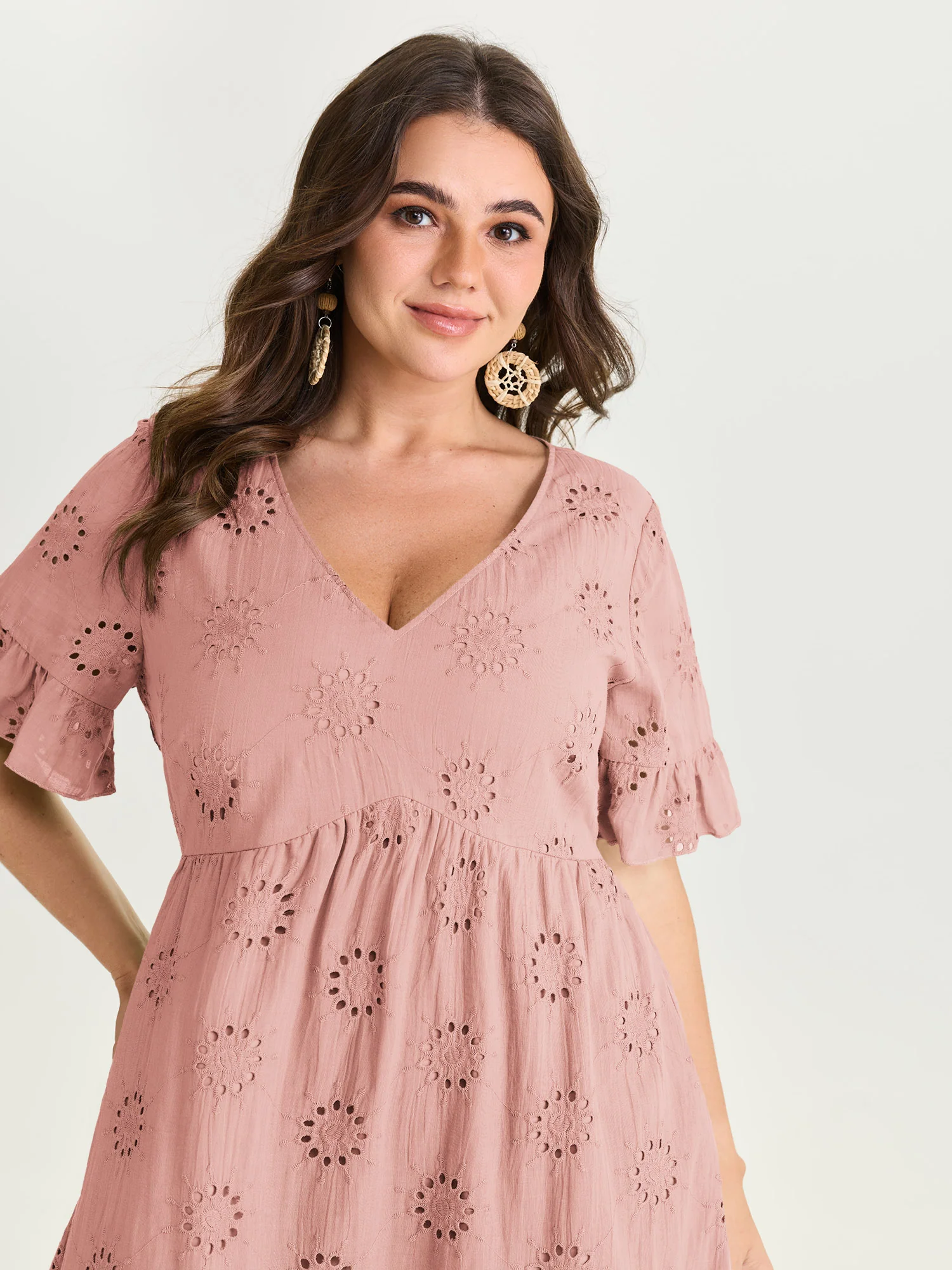 Eyelet Embroidered Ruffled Sleeve Mini Dress - Image 10