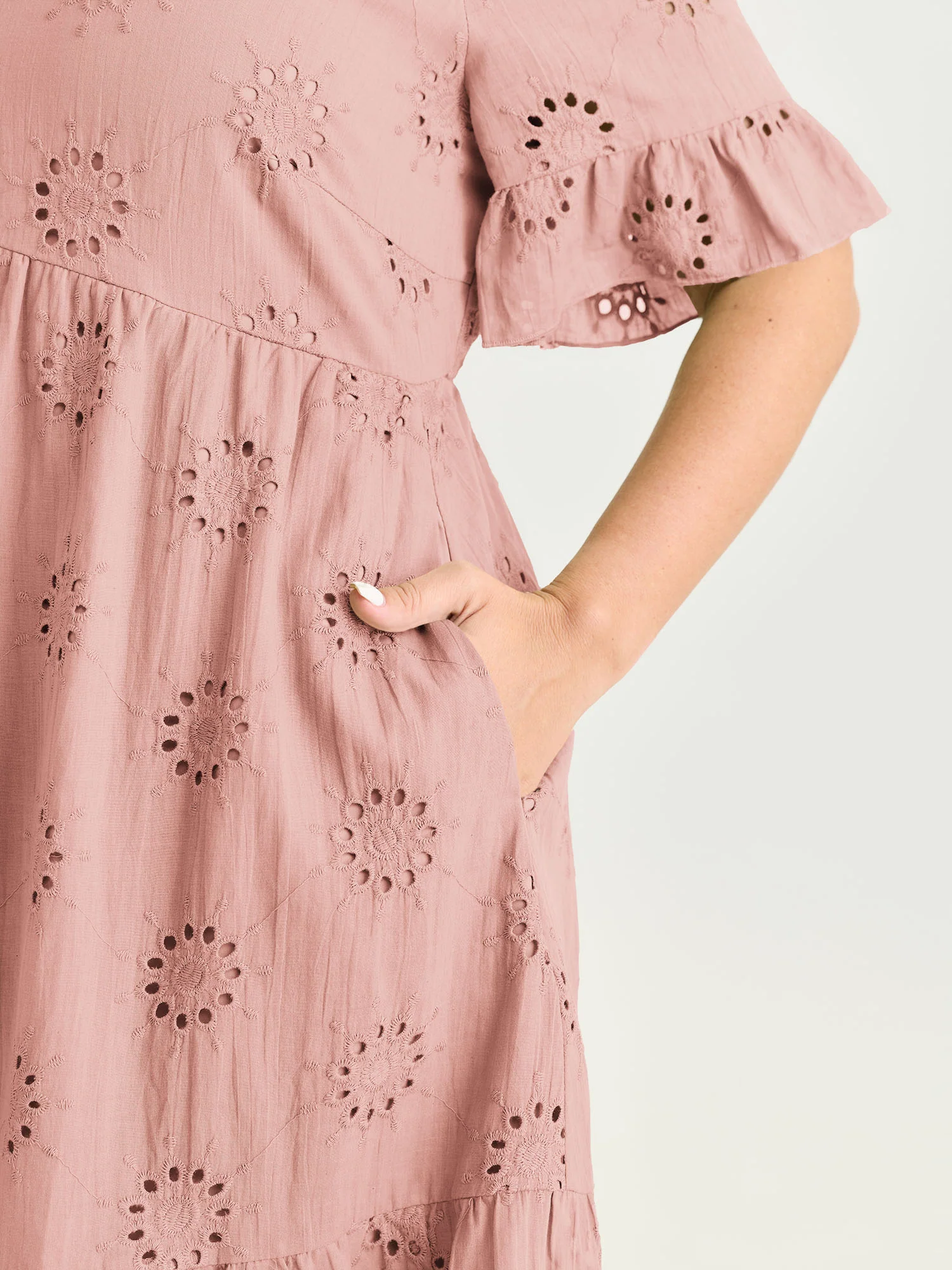 Eyelet Embroidered Ruffled Sleeve Mini Dress - Image 11