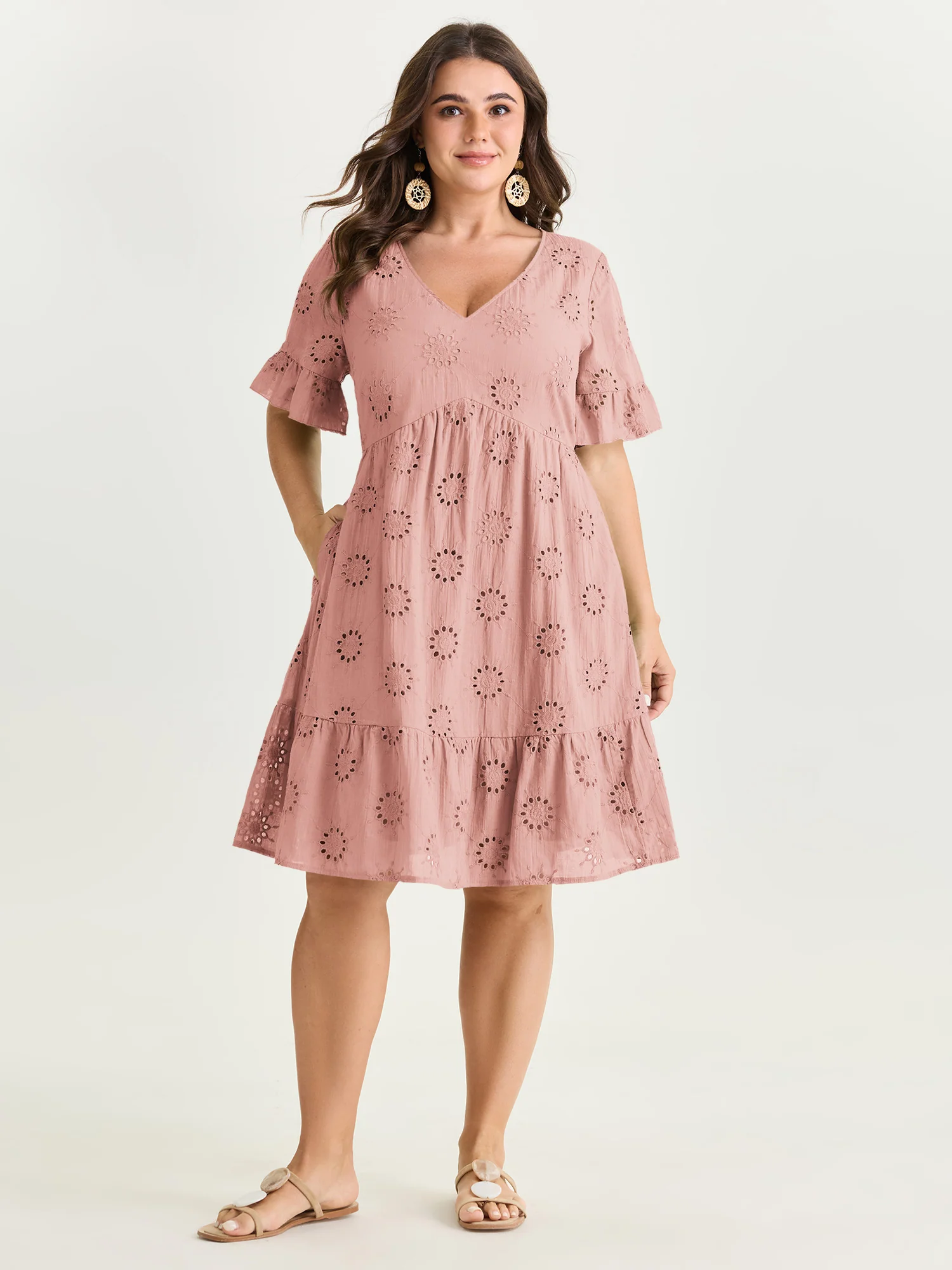 Eyelet Embroidered Ruffled Sleeve Mini Dress - Image 12