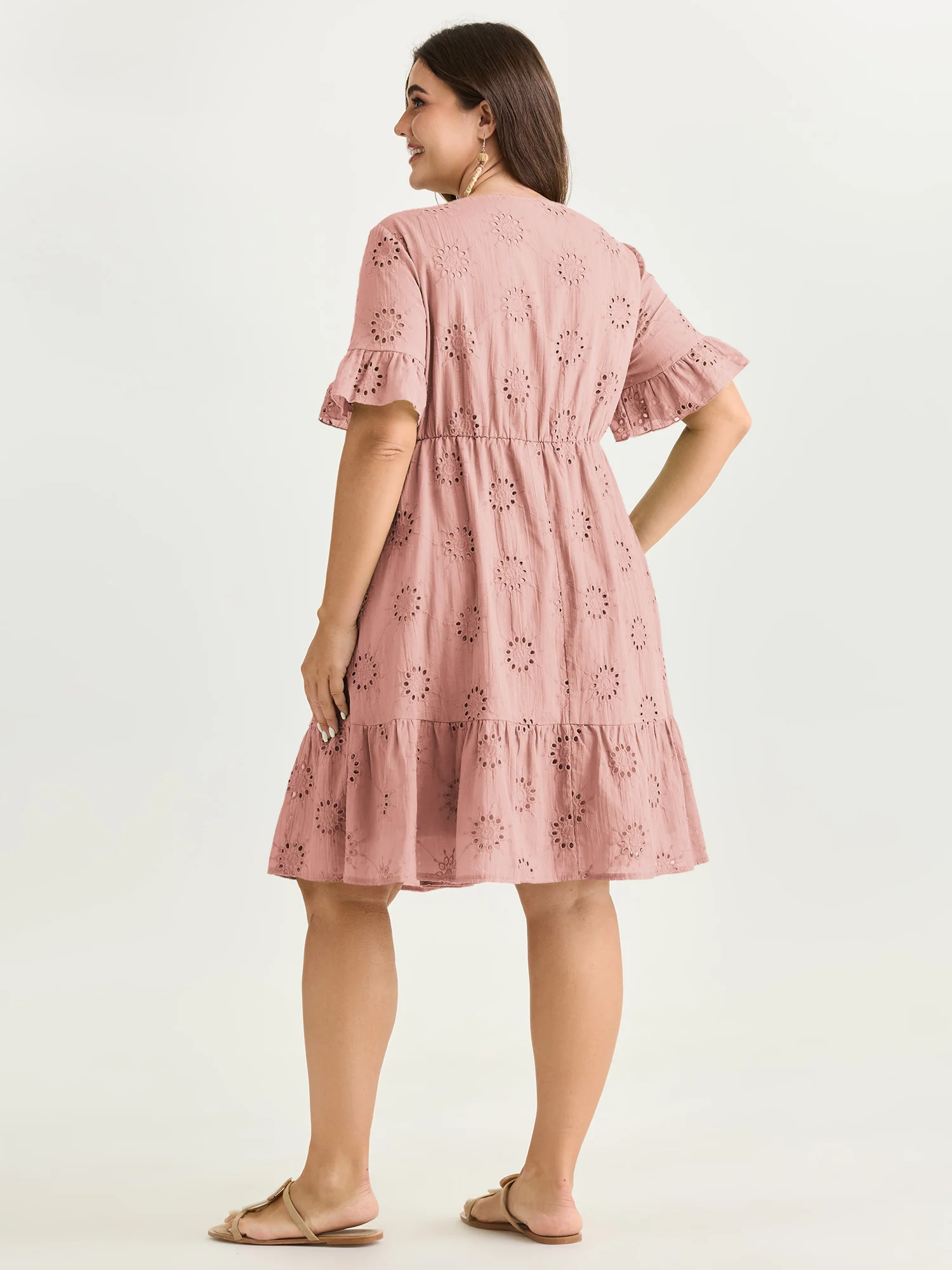Eyelet Embroidered Ruffled Sleeve Mini Dress - Image 13