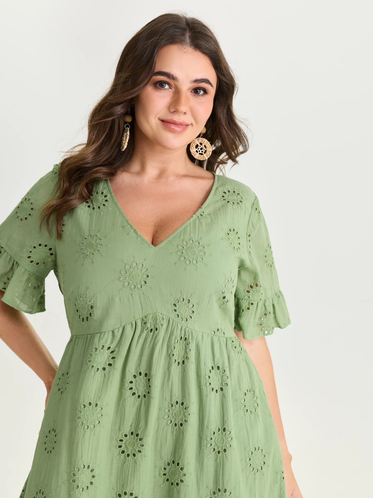 Eyelet Embroidered Ruffled Sleeve Mini Dress - Image 2