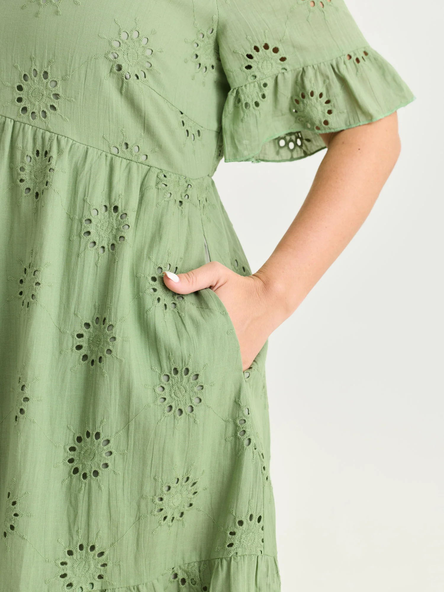 Eyelet Embroidered Ruffled Sleeve Mini Dress - Image 3