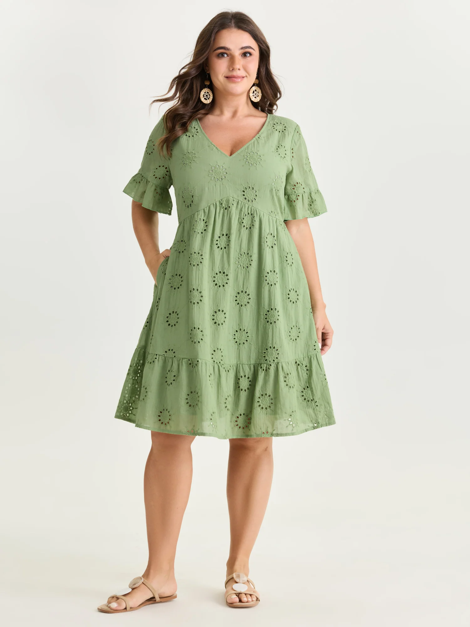 Eyelet Embroidered Ruffled Sleeve Mini Dress - Image 4